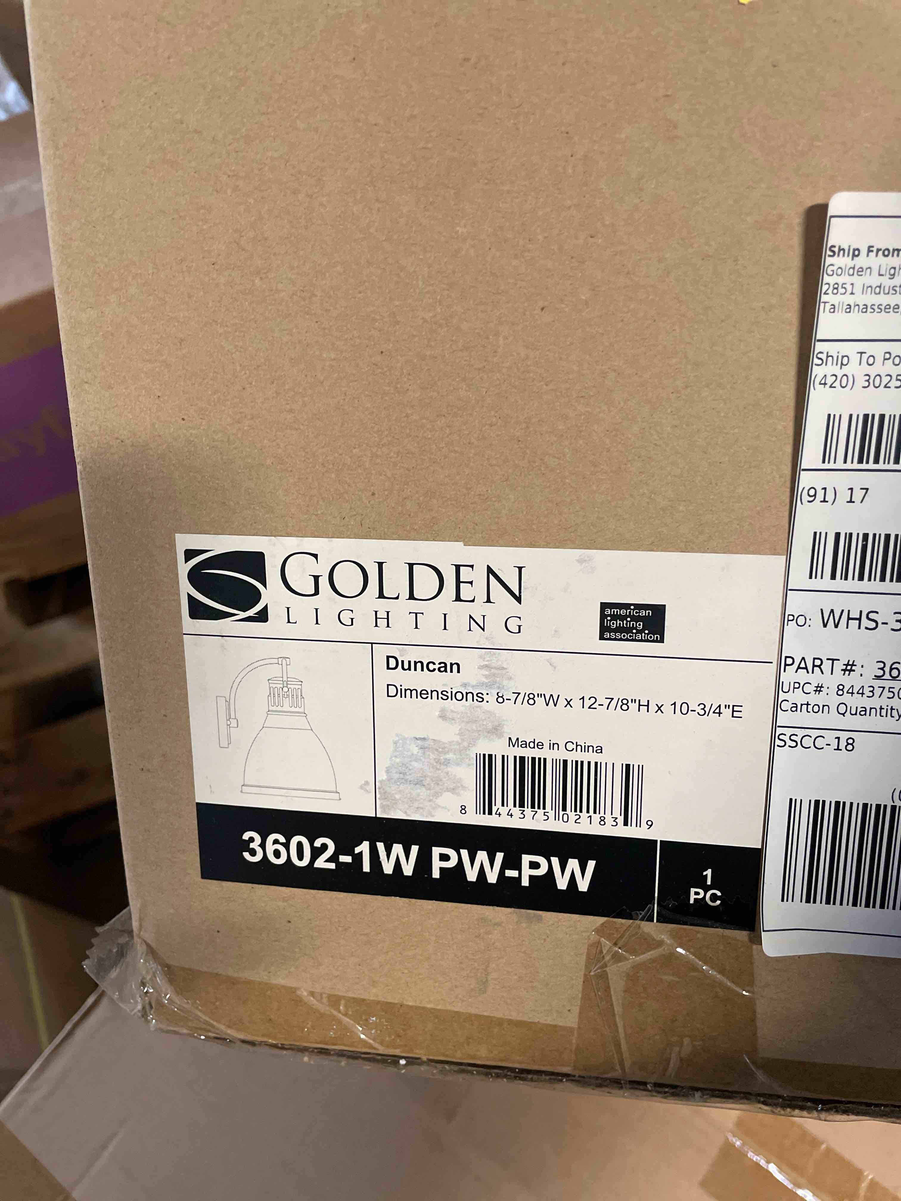 Condition photo showing New/Like New for golden lighting 3602-1w duncan 1 light 8.875" wide wall sconce