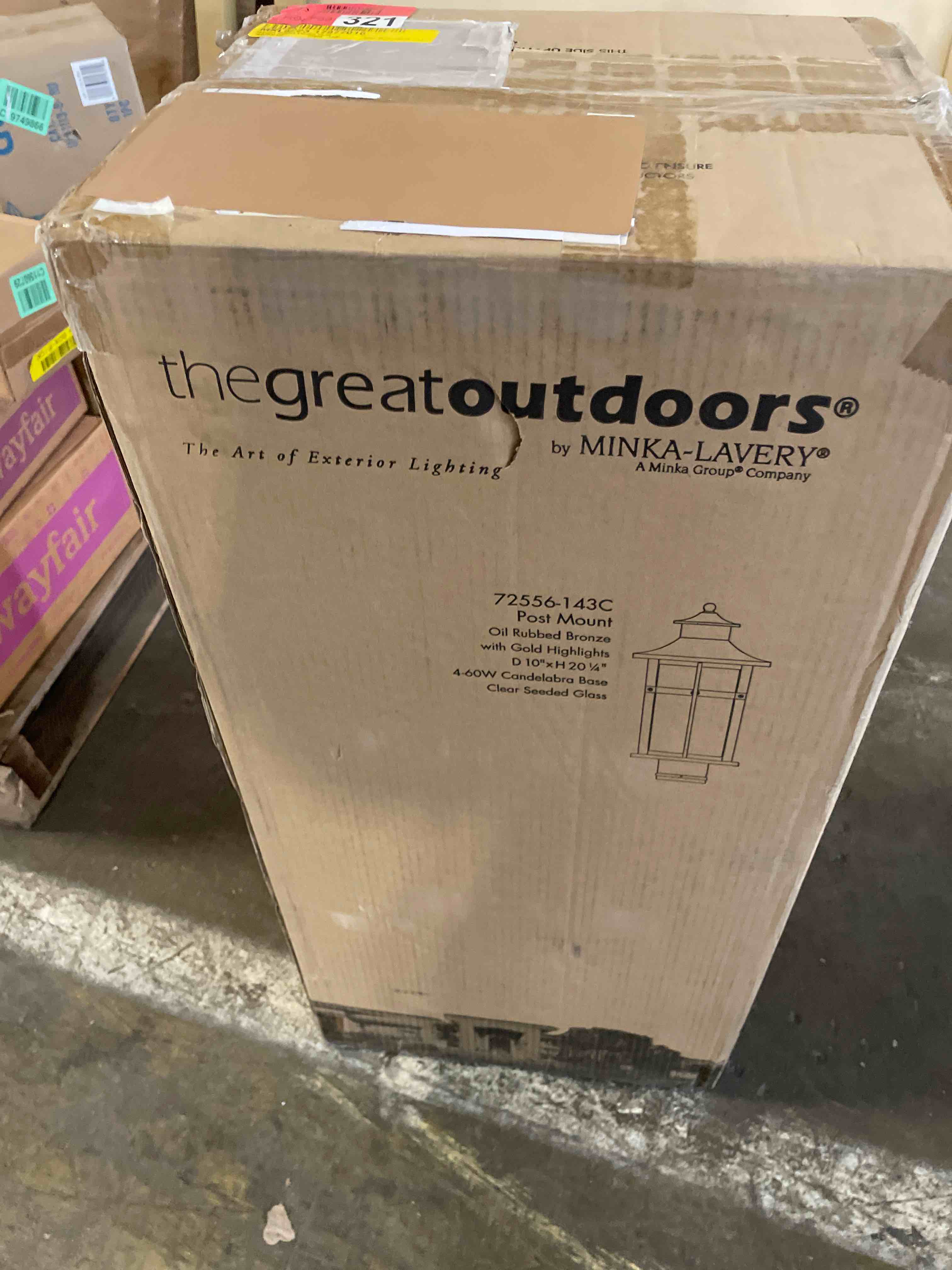 Condition photo showing New/Like New for minka lavery outdoor post lights 72556-143c highland ridge exterior post lantern, 4-light 240 watts, oil rubbed bronze