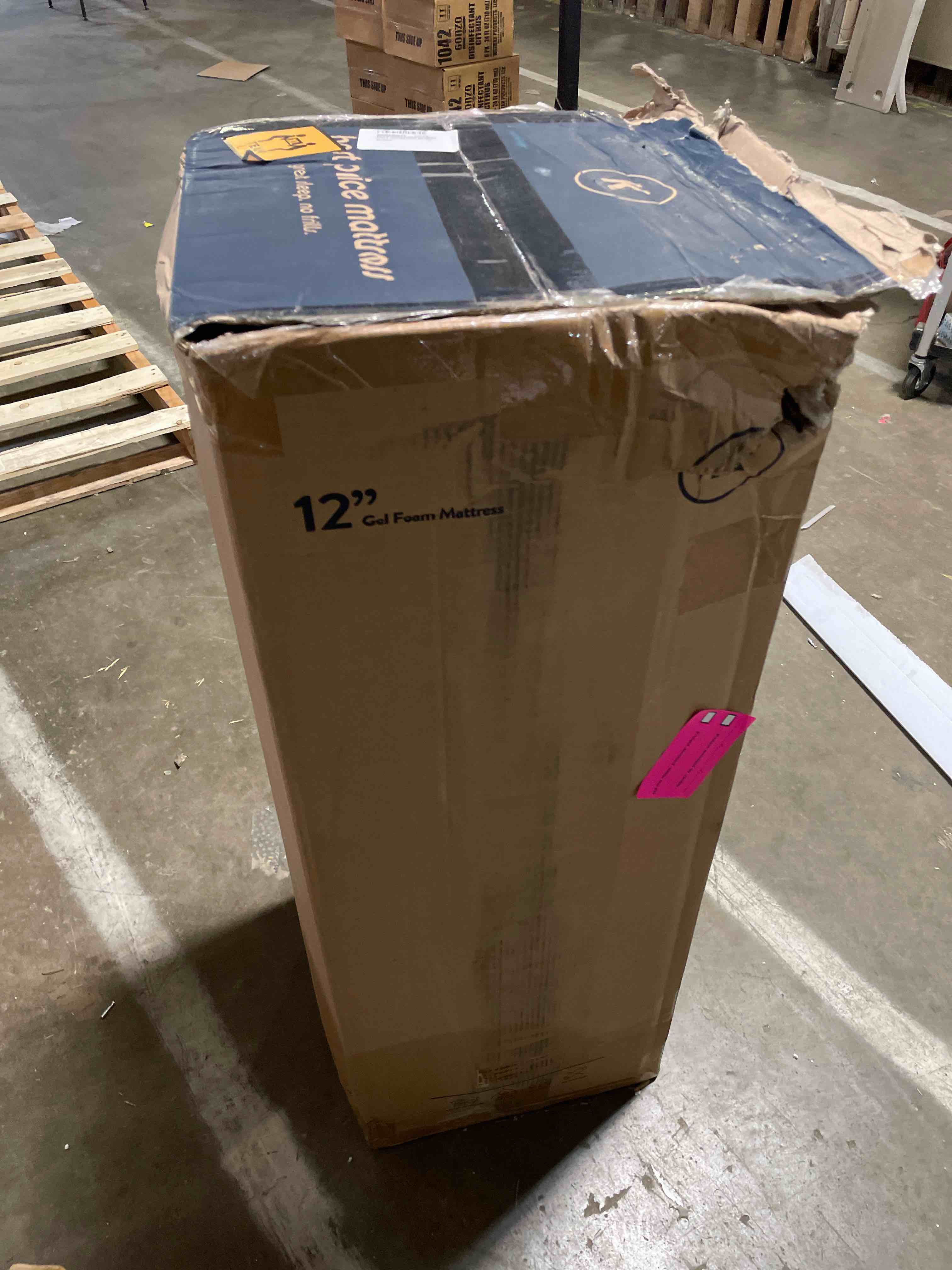 Condition photo showing New/Like New for best price mattress 12 inch memory foam mattress, medium firm, cooling gel infused, certified safe foams & fabric, mattress in a box, king