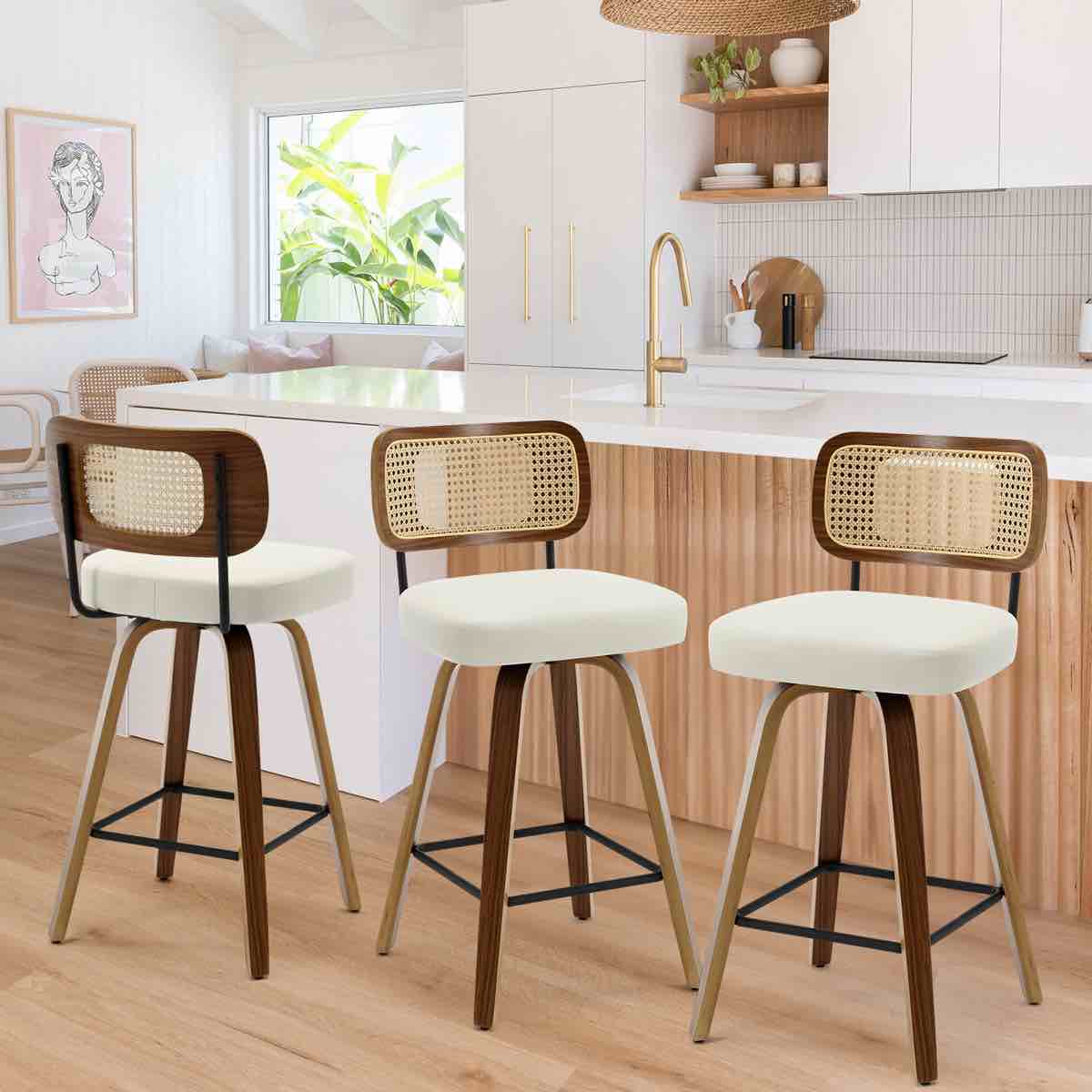 adianey swivel upholstered rattan back counter & bar stool