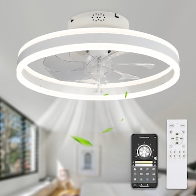 bella depot 20-in white with clear blades led flush mount smart fandelier ceiling fan with light and remote control included 7 -blade