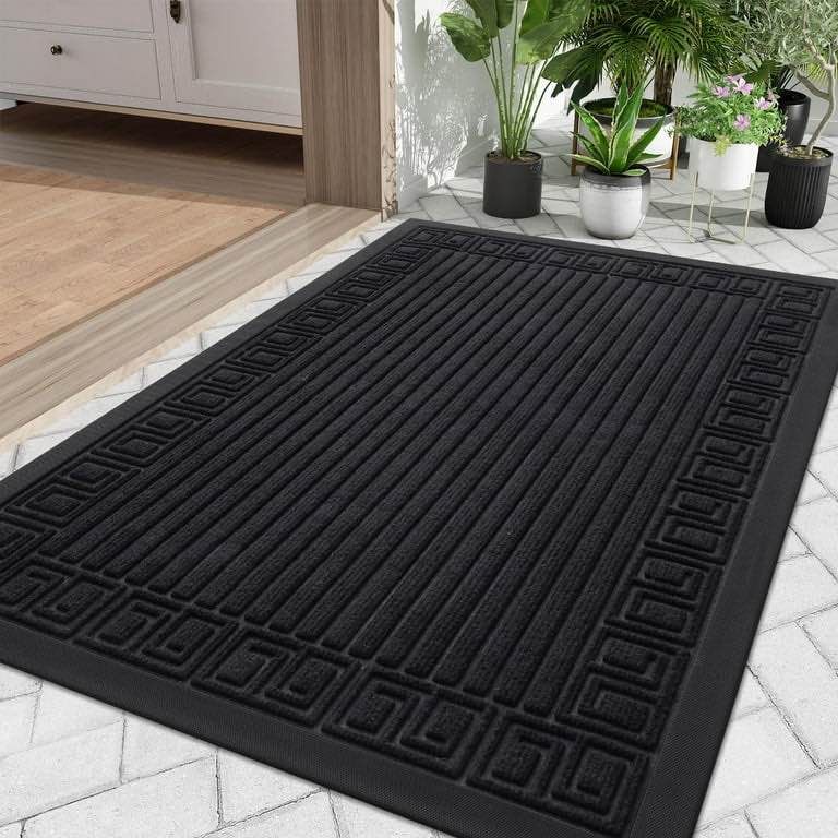 buganda outdoor doormats, heavy-duty rubber door mats, absorbs moisture and dirt outdoor mats, low profile mats for entry, 17x30, black