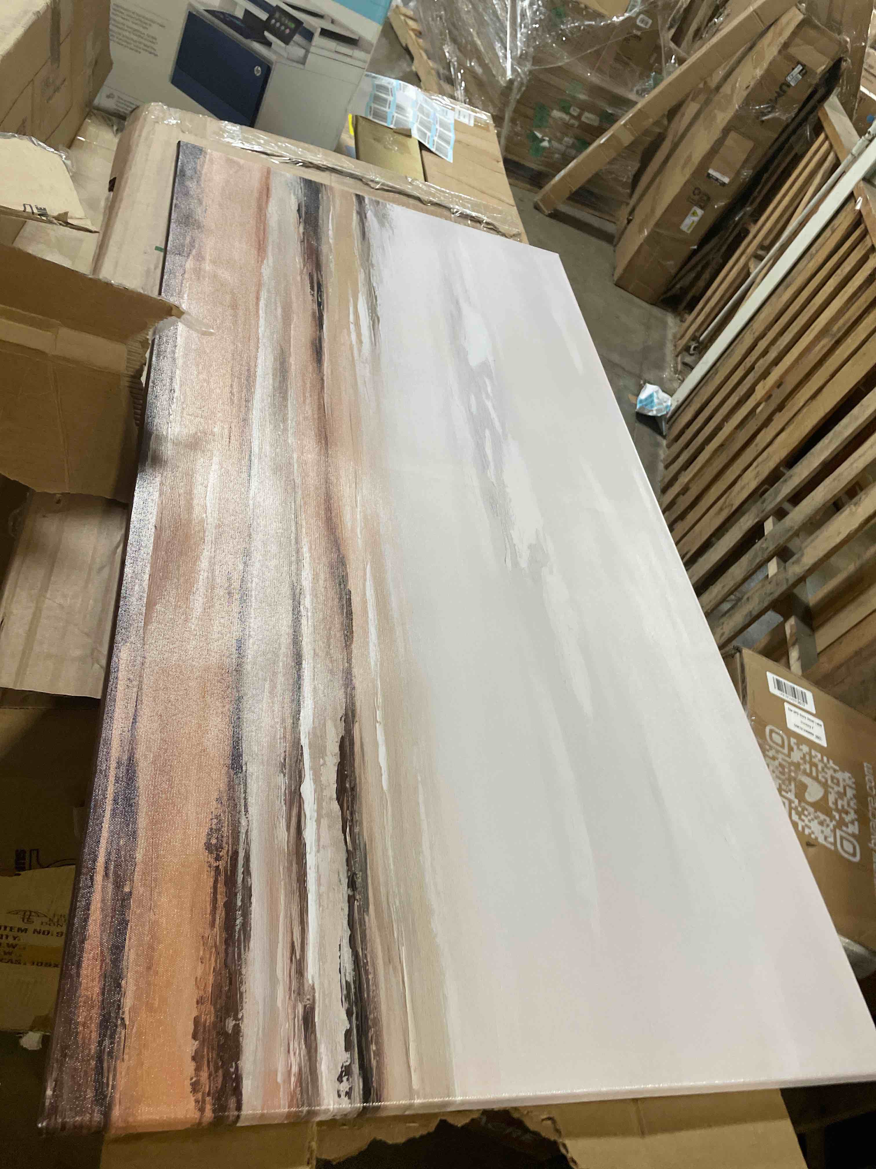 Condition photo showing Good Condition for framed abstract wall art wall decor modern canvas abstract wall art brick-red and greyish white for living room bedroom dining room home office decor 24"x48" 48"l x 24"w brown and white
