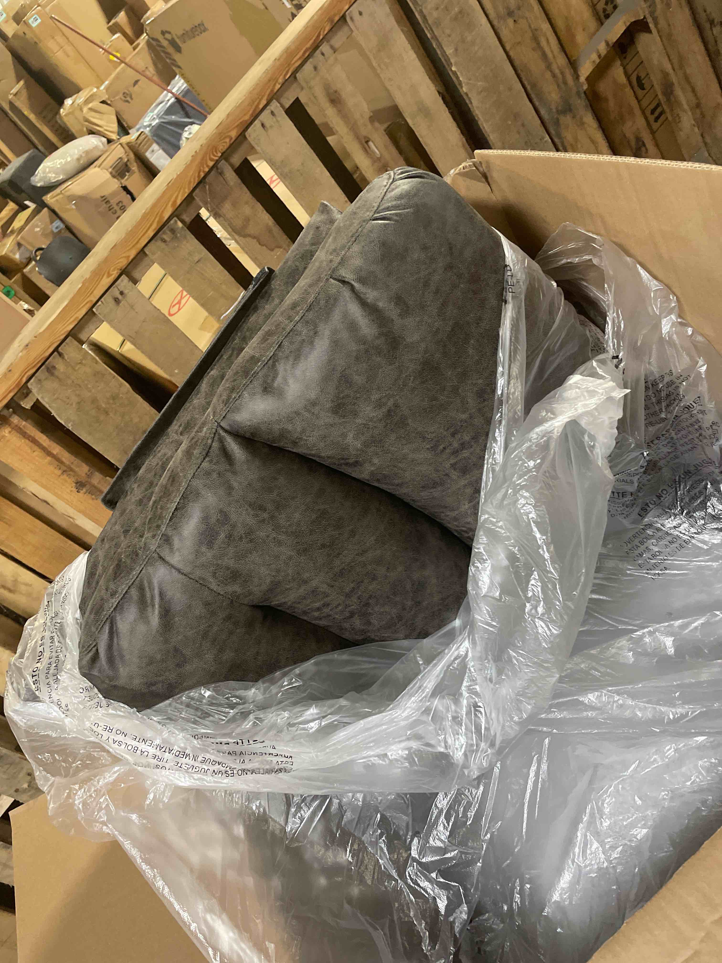 Condition photo showing New/Like New for canmov leather recliner chair, classic and traditional recliner with overstuffed arms and back, manual single sofa with concealed cup holders, grey