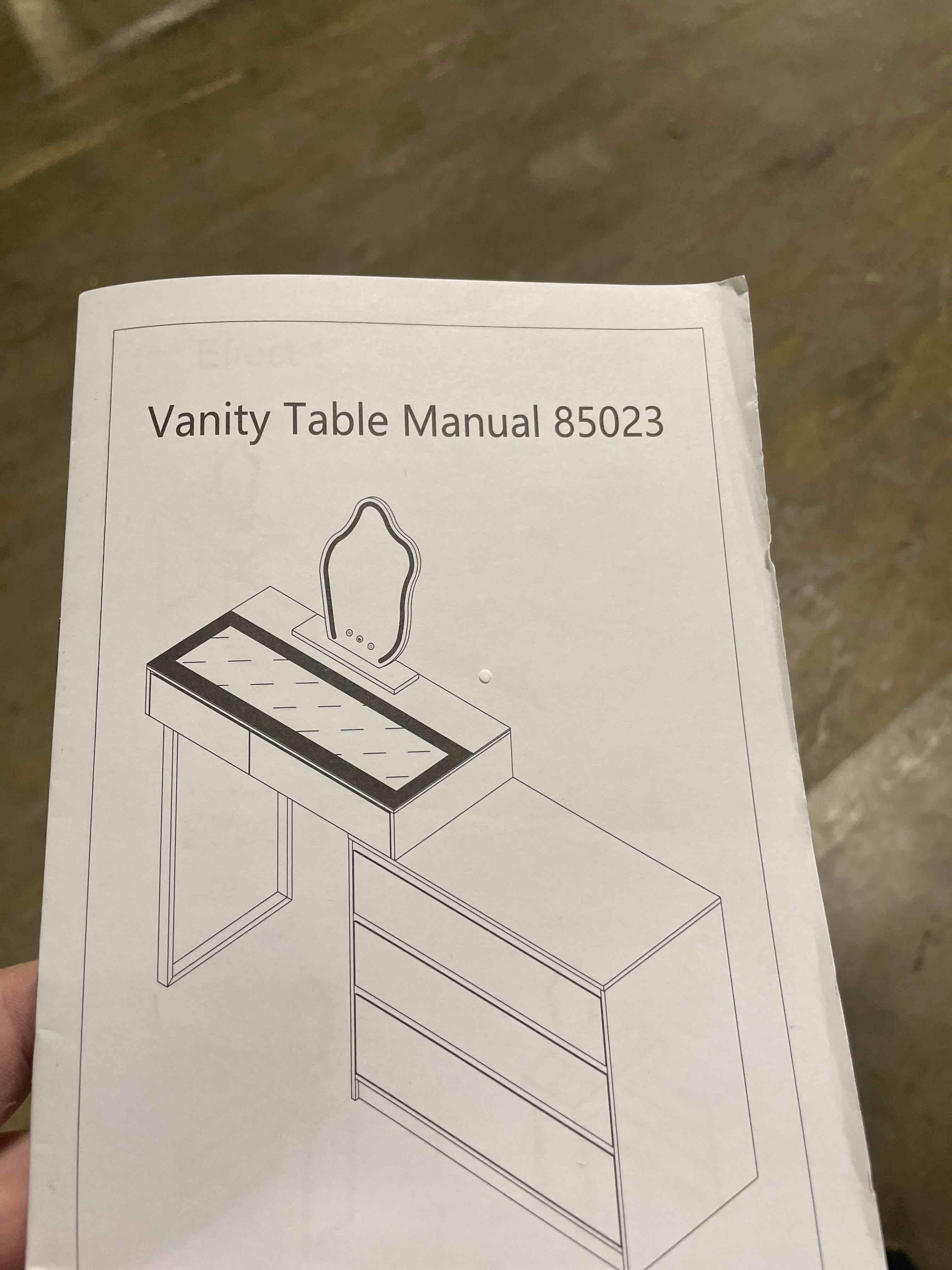Condition photo showing New/Like New for corner vanity desk with led mirror and lights, makeup table with 5 drawers and jewelry cabinet, 3 color lighting, white dressing table with storage for bedroom
