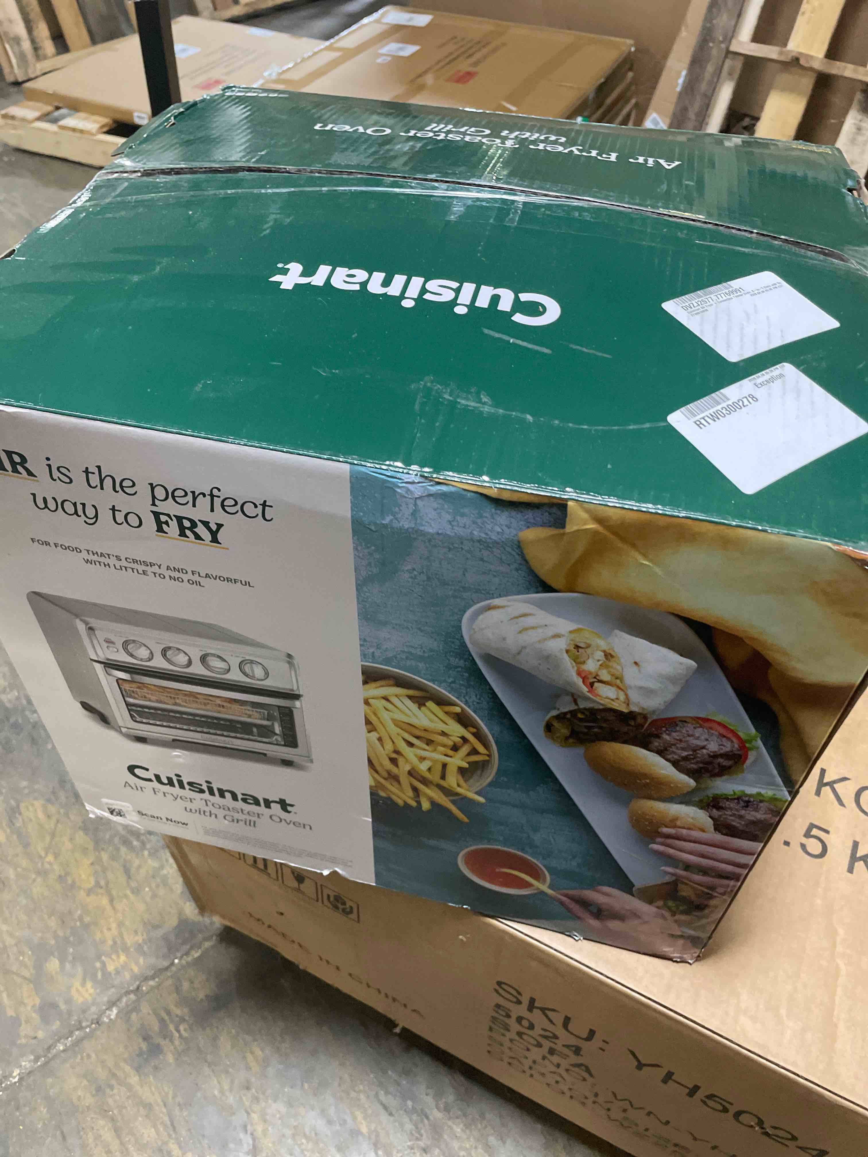 Condition photo showing As Is for cuisinart air fryer + convection toaster oven, 8-in-1 oven with bake, grill, broil & warm options finish: silver