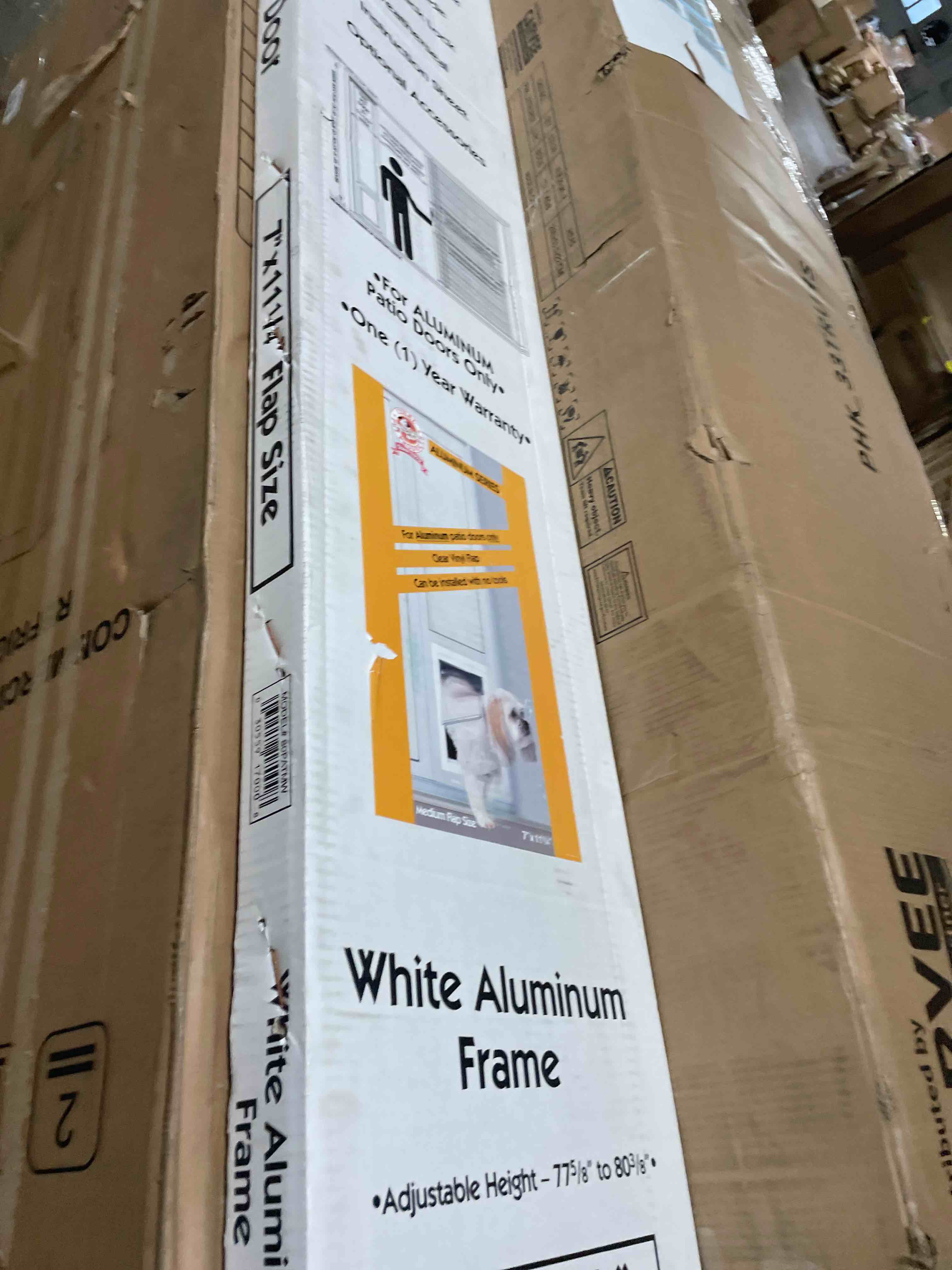 Condition photo showing Good Condition for ideal pet products aluminum pet patio door, adjustable height 77-5/8" to 80-3/8", 7" x 11-1/4" flap size, white white medium/7" x 11.25" flap size
