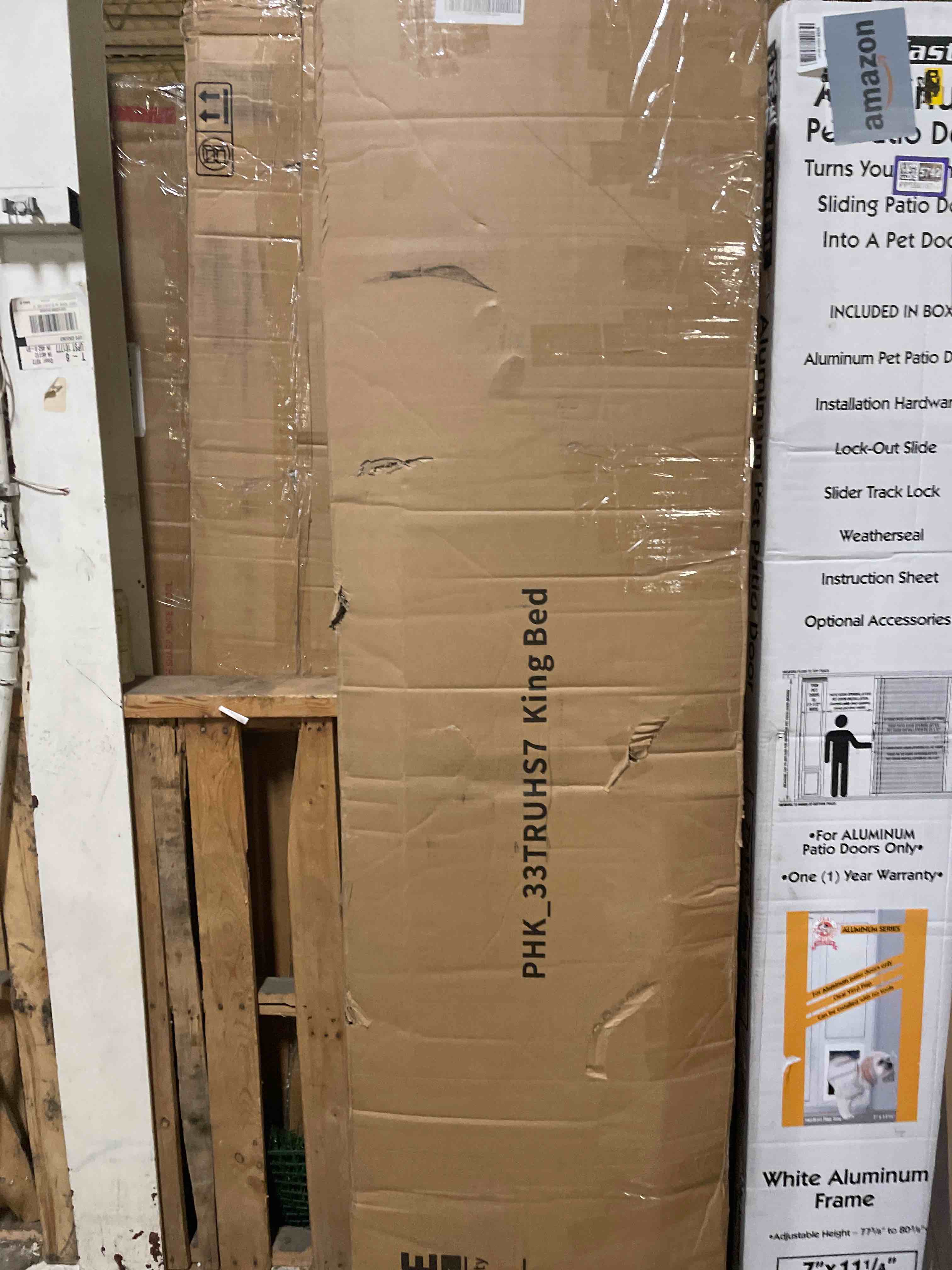 Condition photo showing Good Condition for garvee king bed frame with upholstered headboard, beige king upholstered bed frame, heavy-duty king platform bed frame with strong wood slats, no box spring needed/noise free/easy assembly