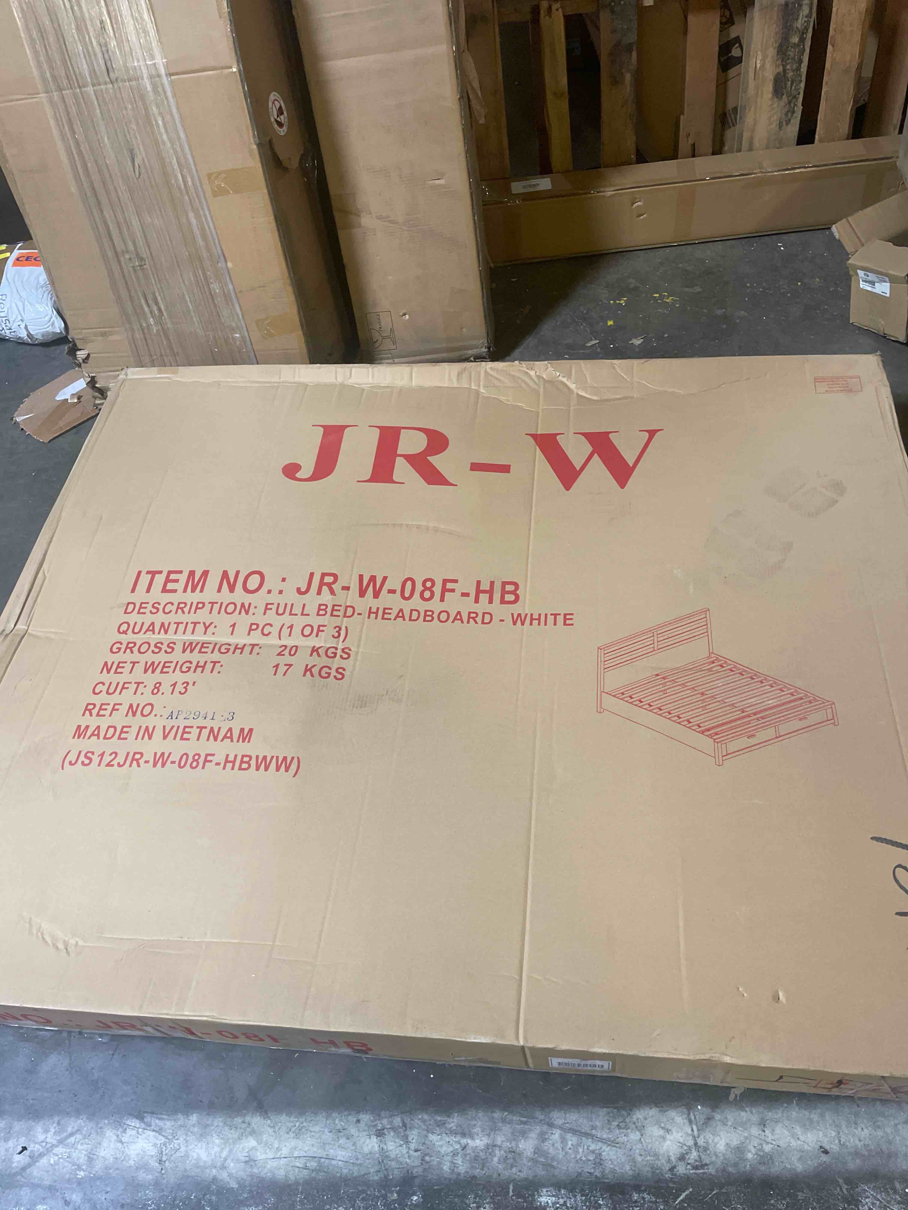 Condition photo showing As Is for homestock open bed frame with trundle - modern design, hardwood & veneer, no box spring needed, full (only headboard)
