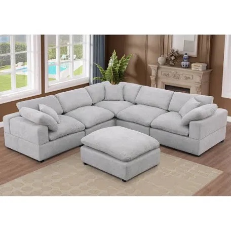 wartow 6-piece upholstered chenille corner sectional sofa couch (incomplete)