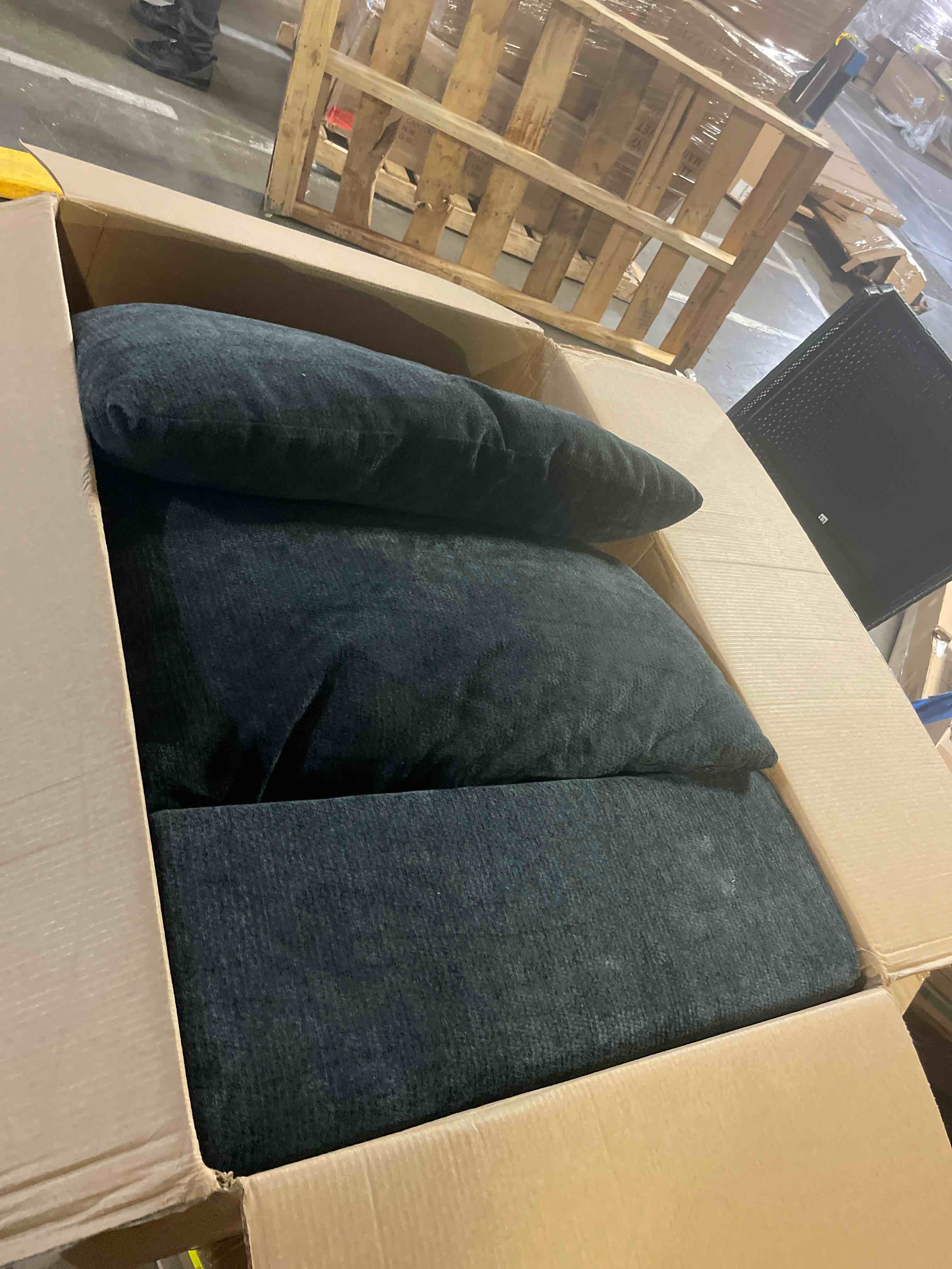 Condition photo showing As Is for ihanherry 135” modular sectional sofa with storage, u shaped cloud couch with movable ottomans & 4 pillows, chenille deep seat sectional couches for living room, apartment (black)