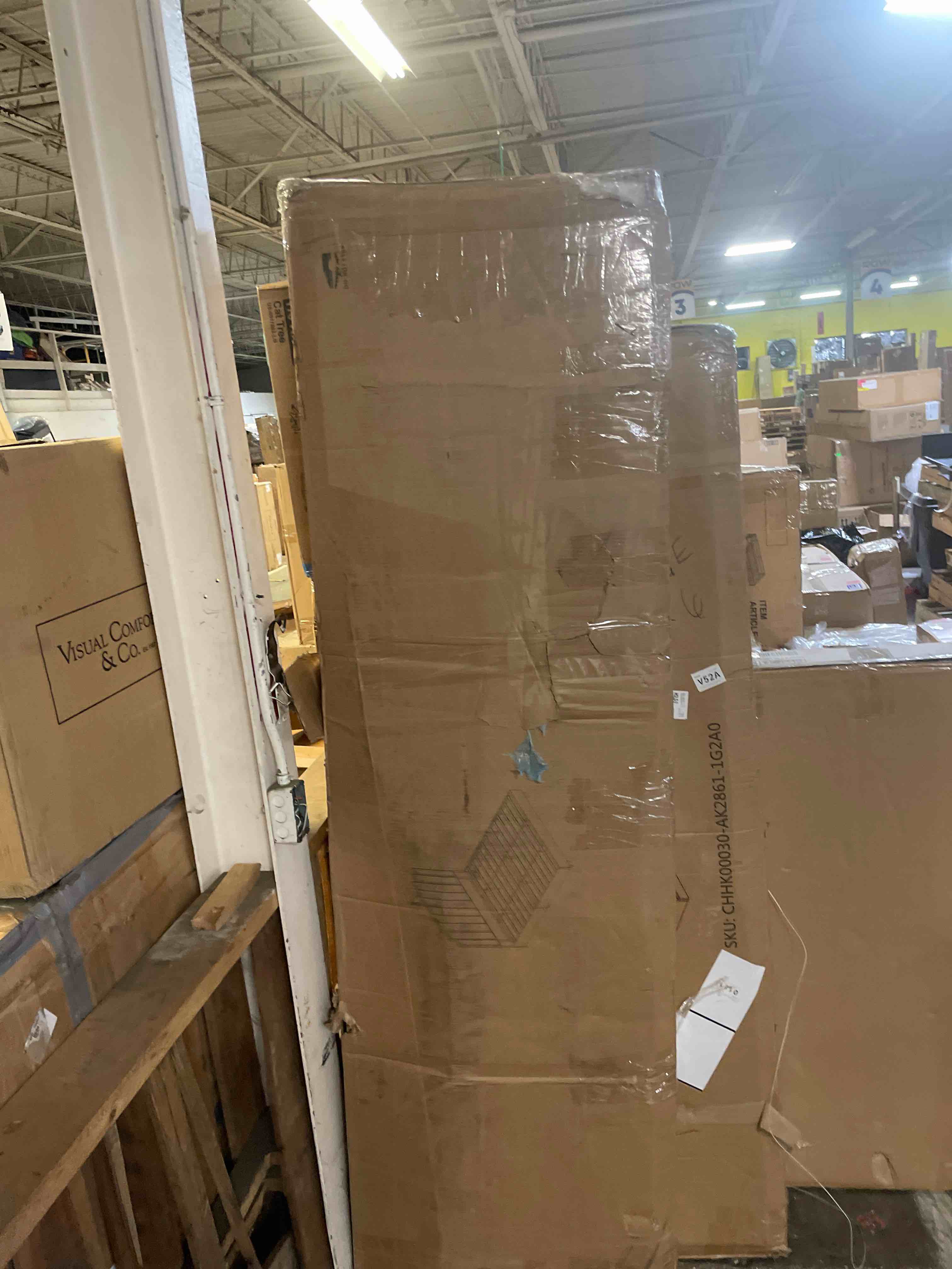 Condition photo showing New/Like New for howe king size bed frame and 65" headboard, upholstered bed with golden plating trim, modern platform bed no box spring needed, cream