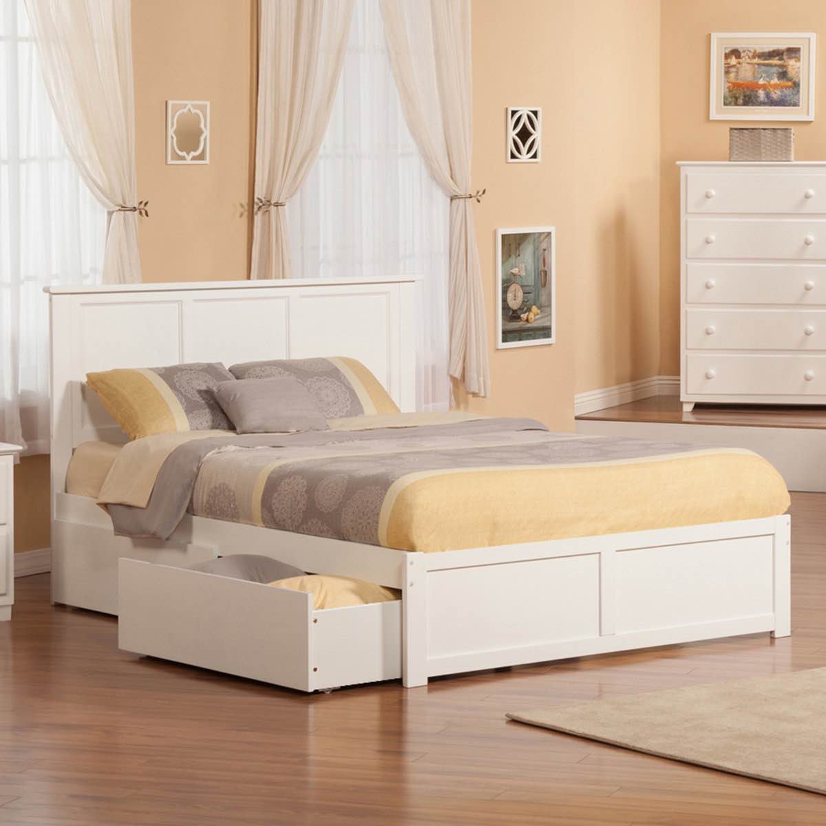 amear solid wood platform bed with panel footboard and storage drawers(incomplete)