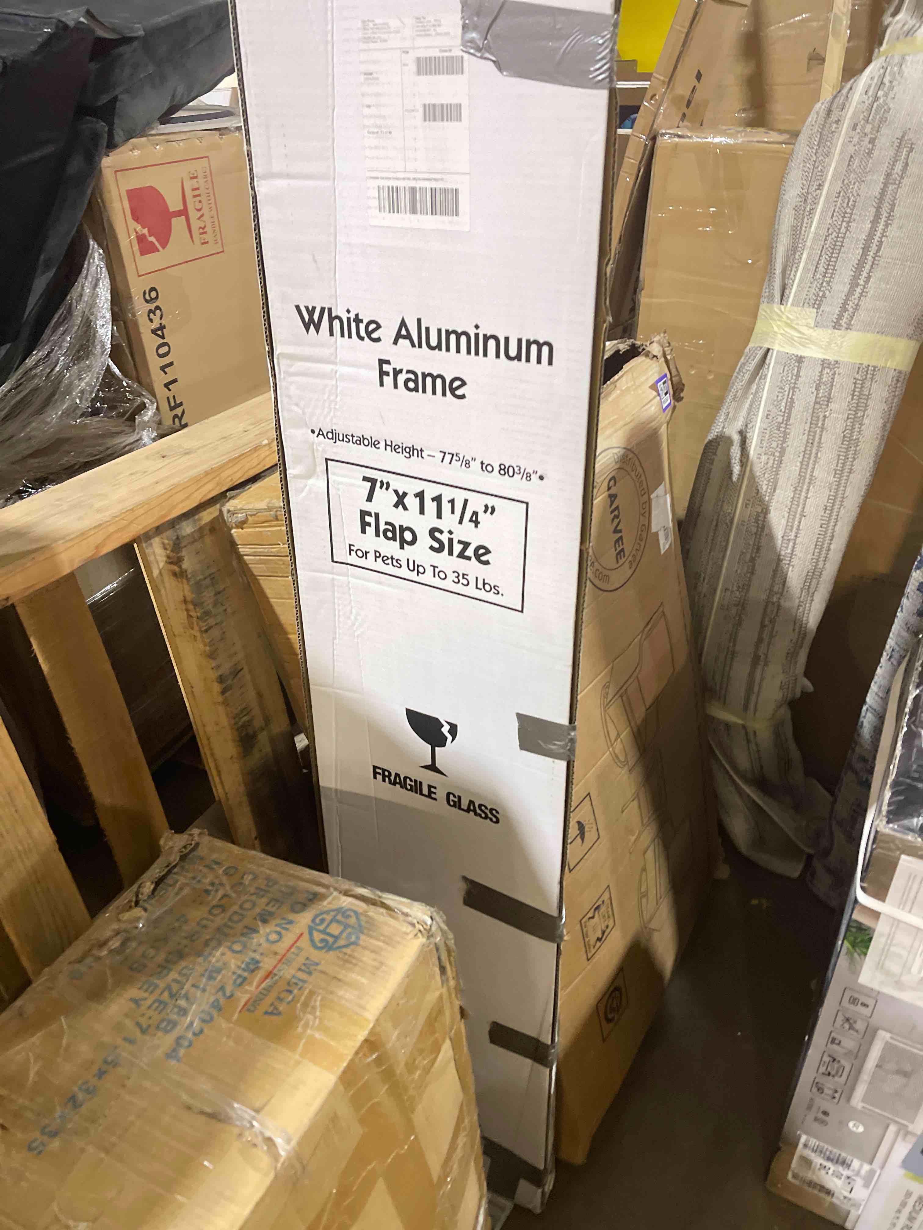 Condition photo showing New/Like New for ideal pet products aluminum pet patio door, adjustable height 77-5/8" to 80-3/8", 7" x 11-1/4" flap size, white white medium/7" x 11.25" flap size