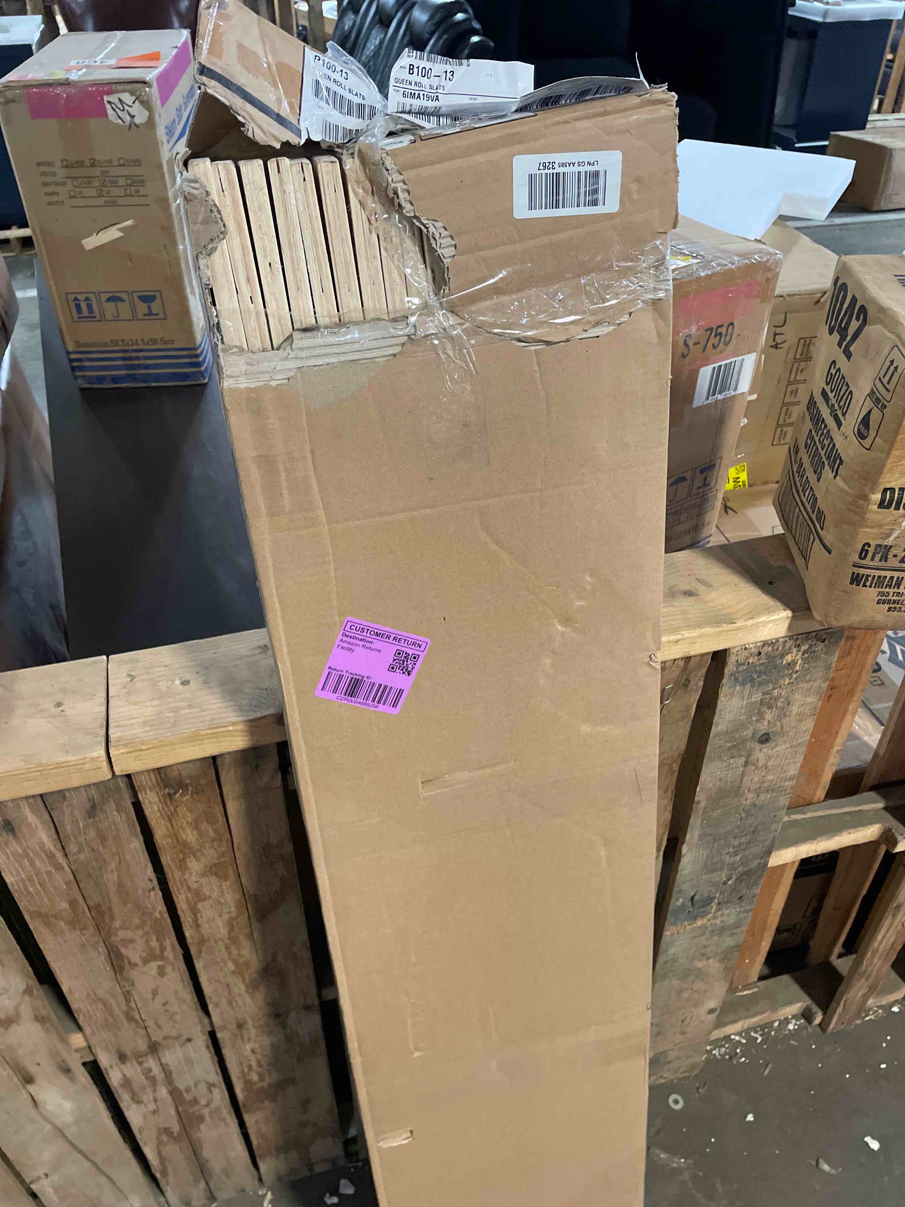 Condition photo showing New/Like New for signature design by ashley contemporary frames and rails queen roll slats brown