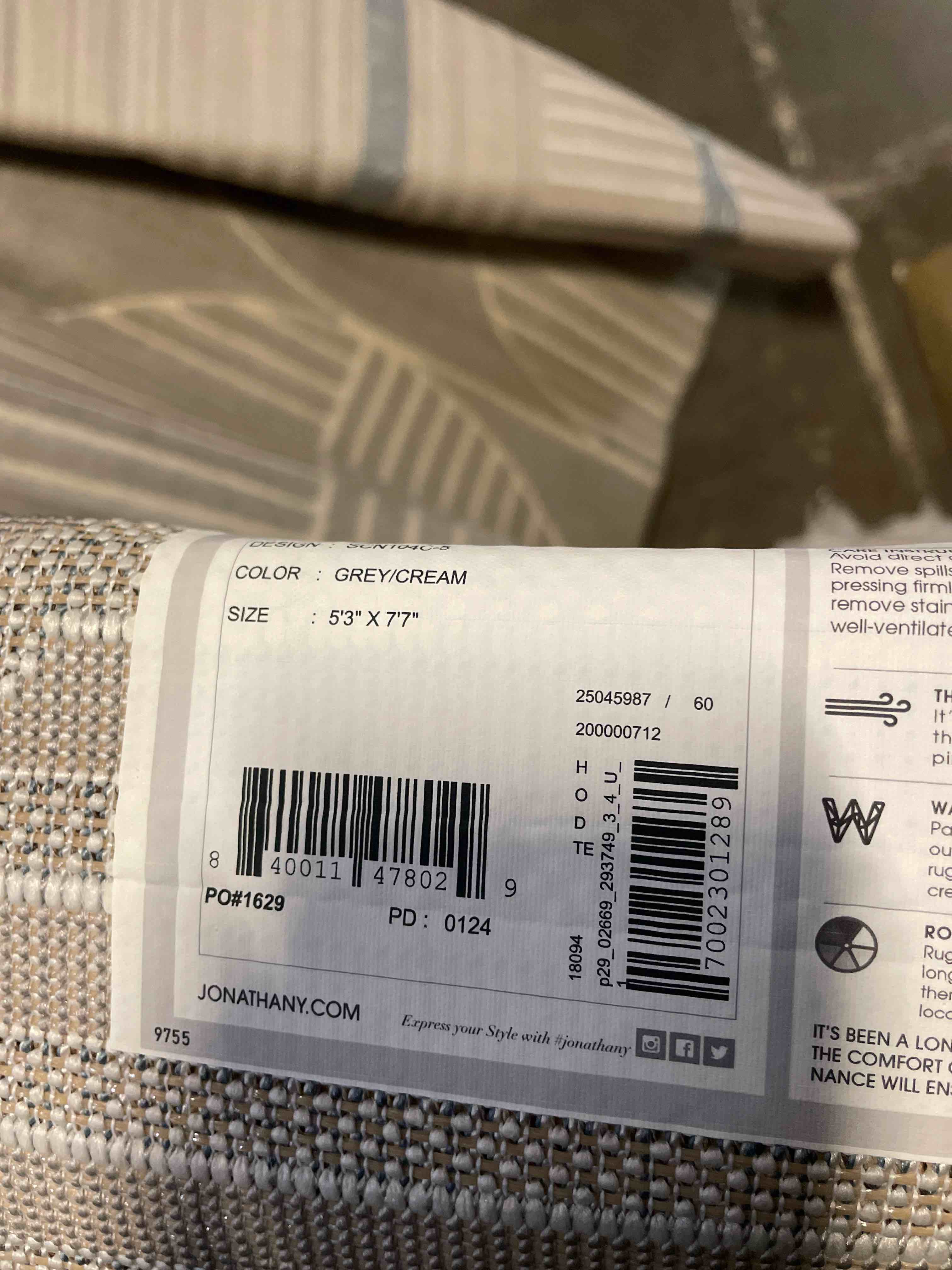 Condition photo showing As Is for jonathan y scn104c-5 nordby geometric arch scandi striped indoor area rug, contemporary, coastal, bohemian, transitional for bedroom,kitchen,living room,non shedding,easy-washing, gray, 5 x 8