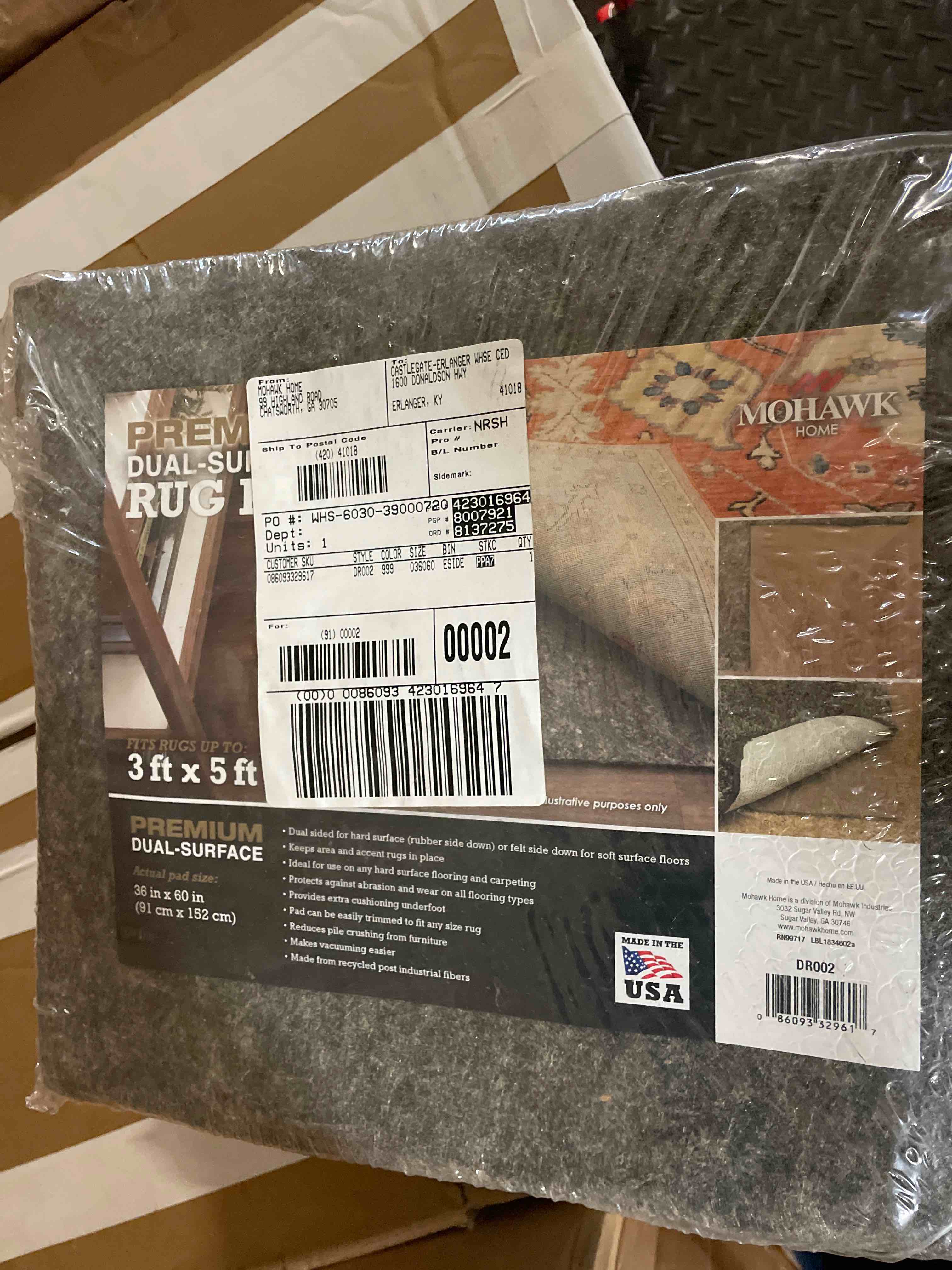 Condition photo showing New/Like New for mohawk home 3' x 5' non slip rug pad gripper 1/4 thick dual surface felt + rubber gripper - safe for all floors 1/4 inch dual surface rug pad 3' x 5' (rectangular)