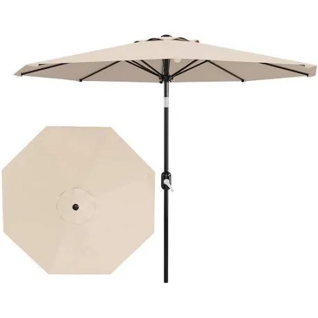 Garvee 10FT Patio Umbrella - Outdoor Table Umbrella with Crank Lift & Push Button Tilt - Market Umbrella 8 Sturdy Ribs UV Protection for Pool, Deck, Yard, Garden - Light Beige