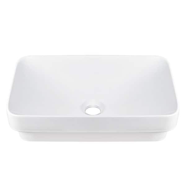 19 in. x 13 in. rectangular vessel bathroom sink in white ceramic with semi-recessed art basin