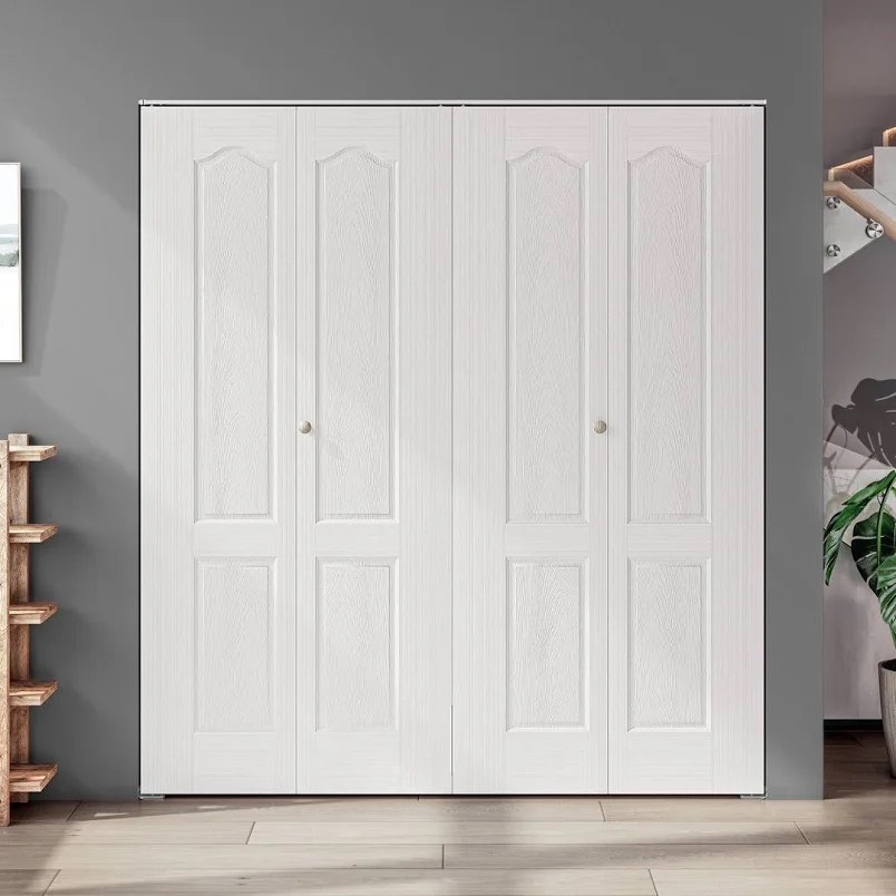 paintable 2-panel double bi-fold door, white primed manufactured wood, complete hardware kit included