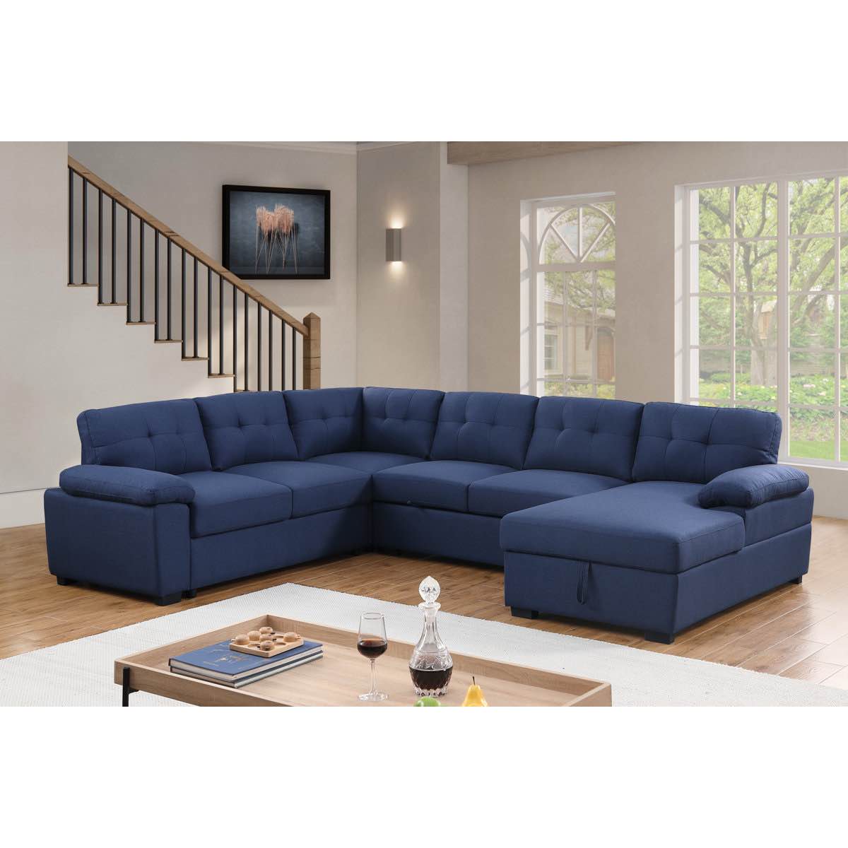 Aine 118" Wide Fabric Sectional Sleeper Sofa (Pull-Out Bed) With Storage Chaise (Incomplete armless chair and chaise only)