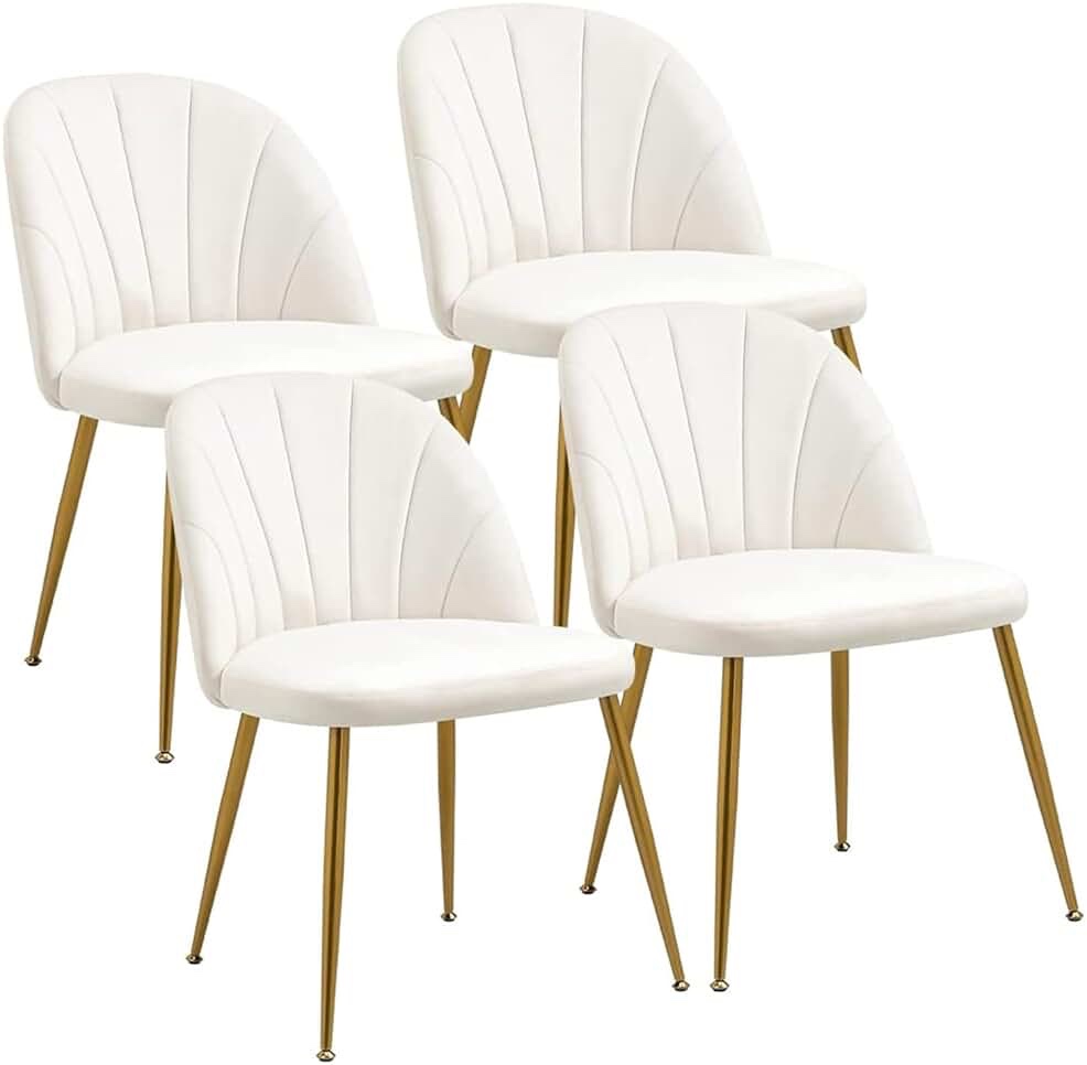 Amazon.com - Newnno Velvet Dining Chairs Set of 4, Mid-Century Modern Upholstered Kitchen Chair with Metal Gold Legs for Living Room, Dining Room, White - Chairs