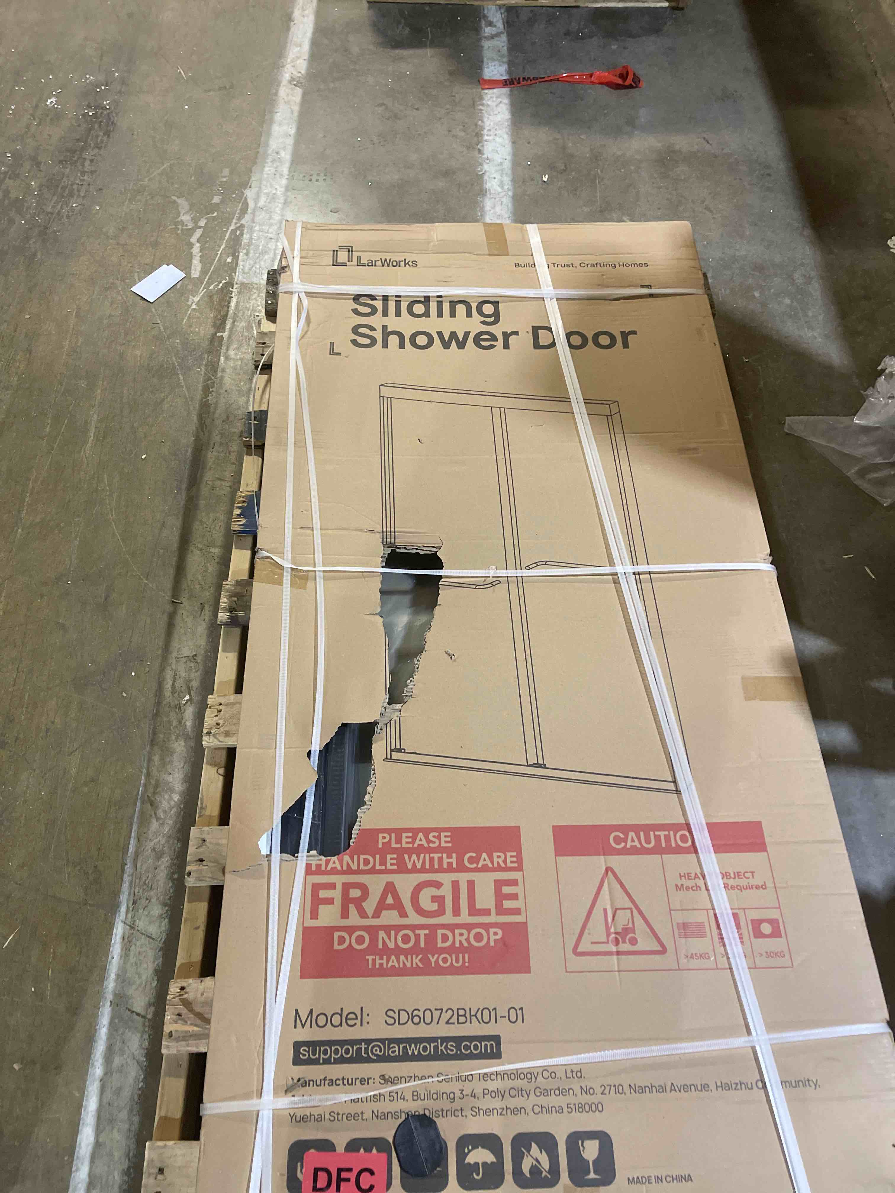 Condition photo showing As Is for double sliding shower door, 60" w x 74" h framed glass shower door with 5/16"(8mm) clear tempered explosion-proof film glass, 18 inch stainless steel handle, matte black