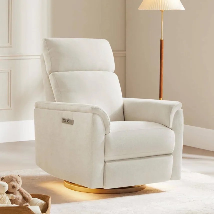 Amos Linen Fabric Swivel Glider Power Recliner Chair