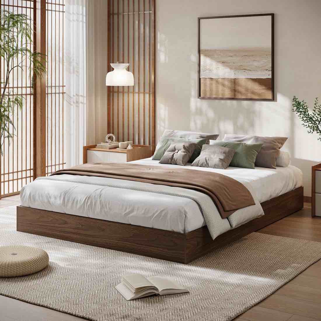 Garvee Queen Size Wood Platform Bed Frame Without Headboard, Wood Slat Support