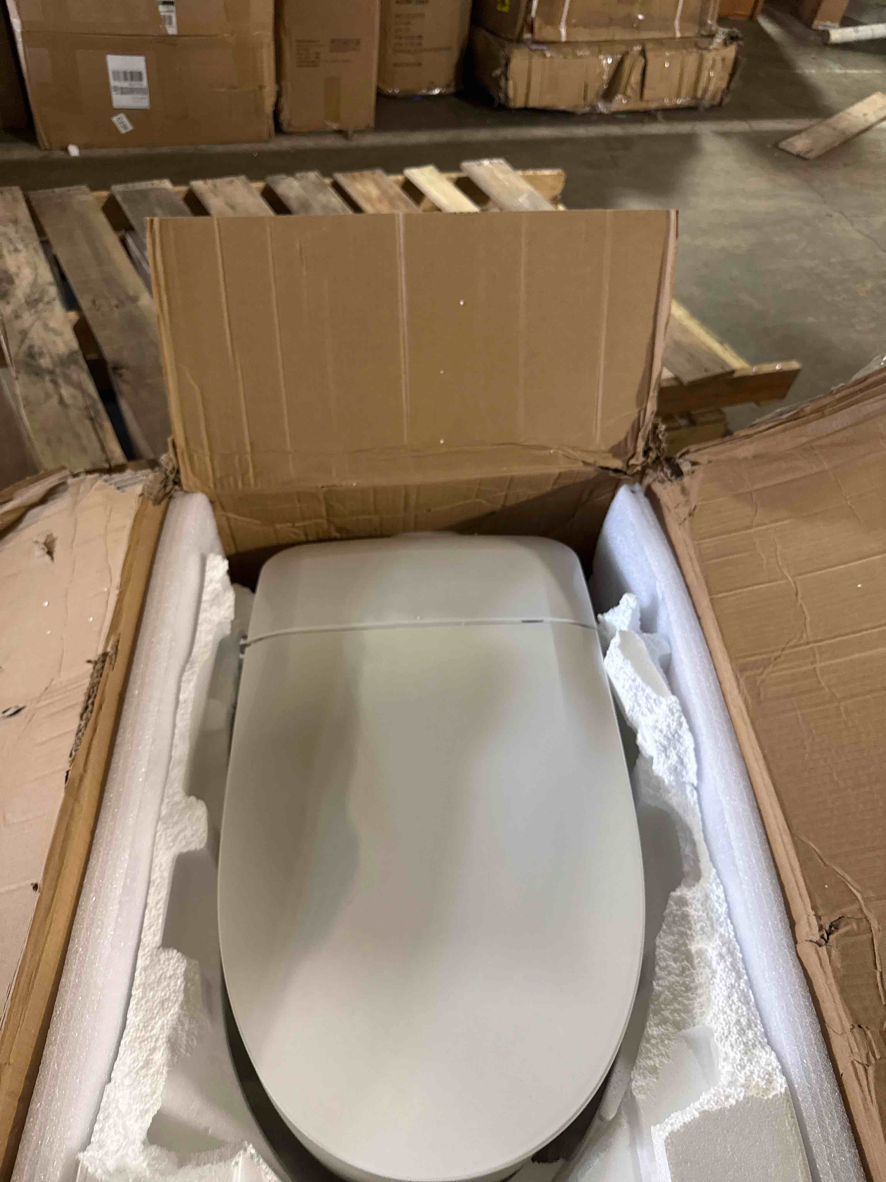 Condition photo showing Good Condition for non electric one piece toilet, 1000g map & 1.0 gpf, 17.3" ada & elongated tankless toilet for bathroom, powerful air pressure assisted flush system, foot kick flush included, 12" rough in