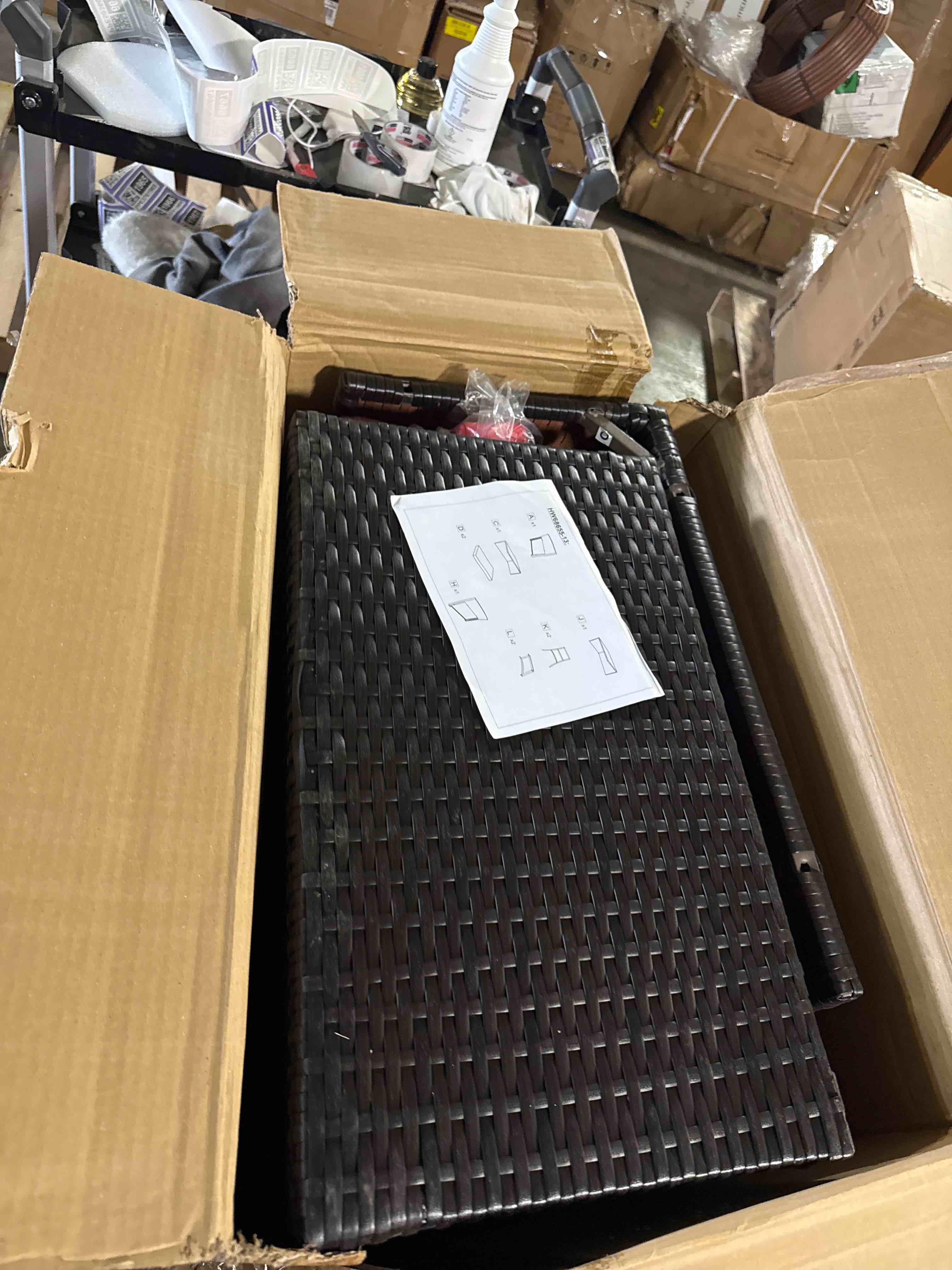 Condition photo showing As Is for u-max 7 pieces patio furniture set, outdoor sectional sofa conversation set, all weather wicker rattan dining table & chair with ottoman, brown rattan&wine red cushion (armless seat only)