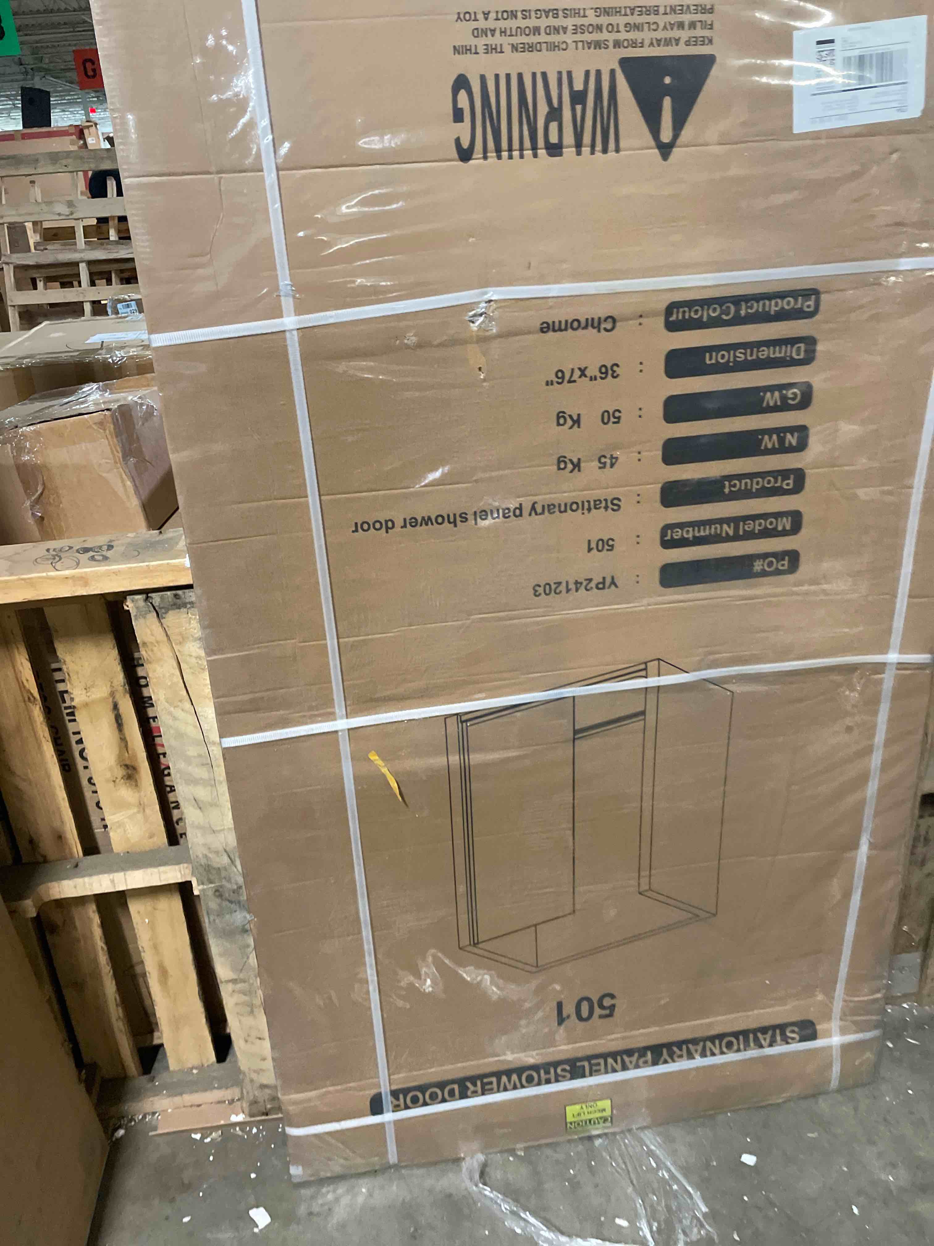 Condition photo showing New/Like New for 36" x 76" fixed shower panel, 3/8" thick frameless shower screen tempered glass, glass shower door with hardware easy to clean coating, chrome fixed shower glass panel