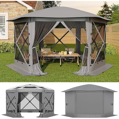 Garvee 11.5x11.5FT 6-Sided Gazebo Tent/ One-Push Setup Canopy Tent with Removable Canopy Top and Wind Cloths/ Outdoor shelter for Camping Backyard Parties Outdoor Events - Removable Top/ Grey 