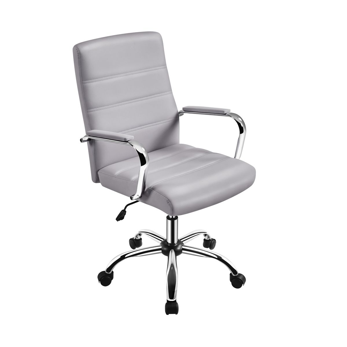yaheetech mid-back office chair with arms 360° swivel pu leather office executive chair, light gray