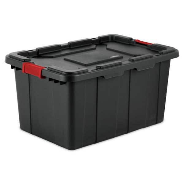 27-Gallon Durable Rugged Industrial Tote w/Red Latches in Black