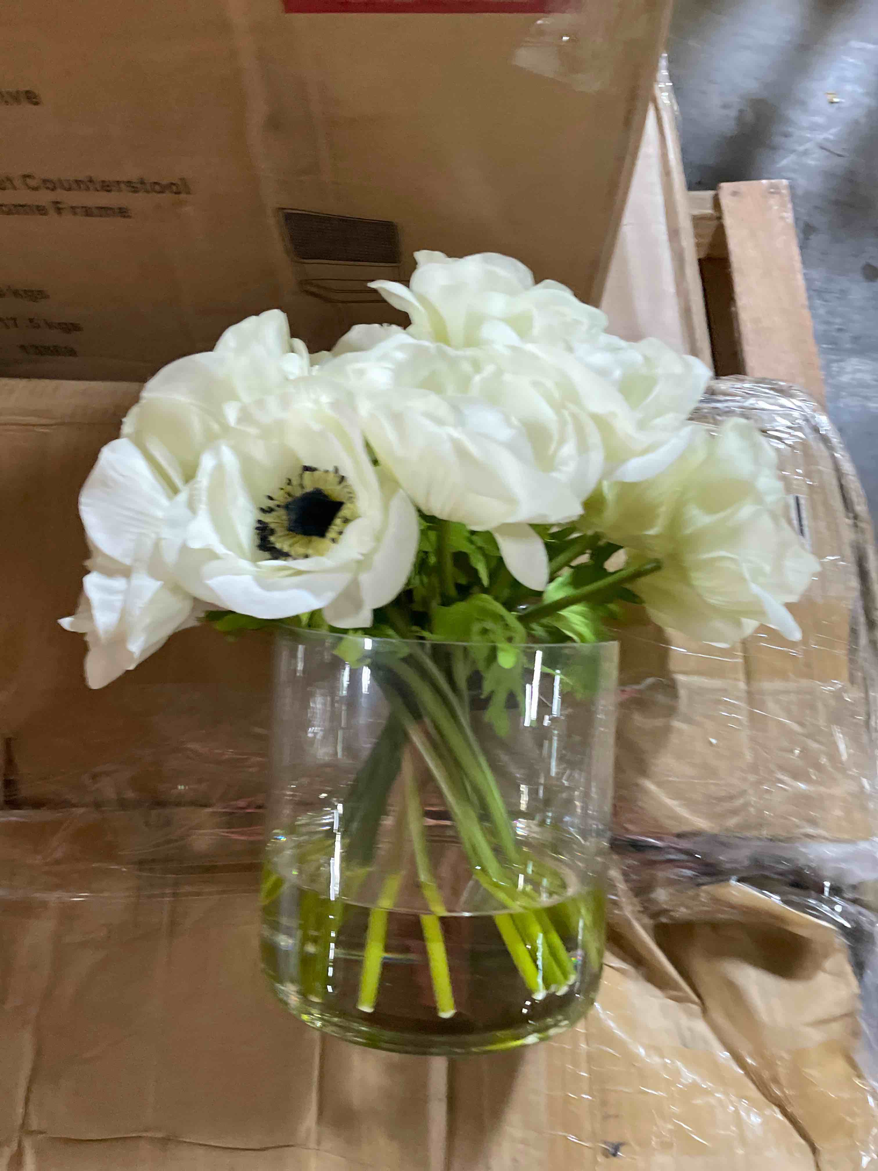 Condition photo showing New/Like New for enova floral artificial flower arrangement with vase, faux flower in vase, mixed artificial real touch tulip and fake silk peony flower in vase for decoration home office(cream)