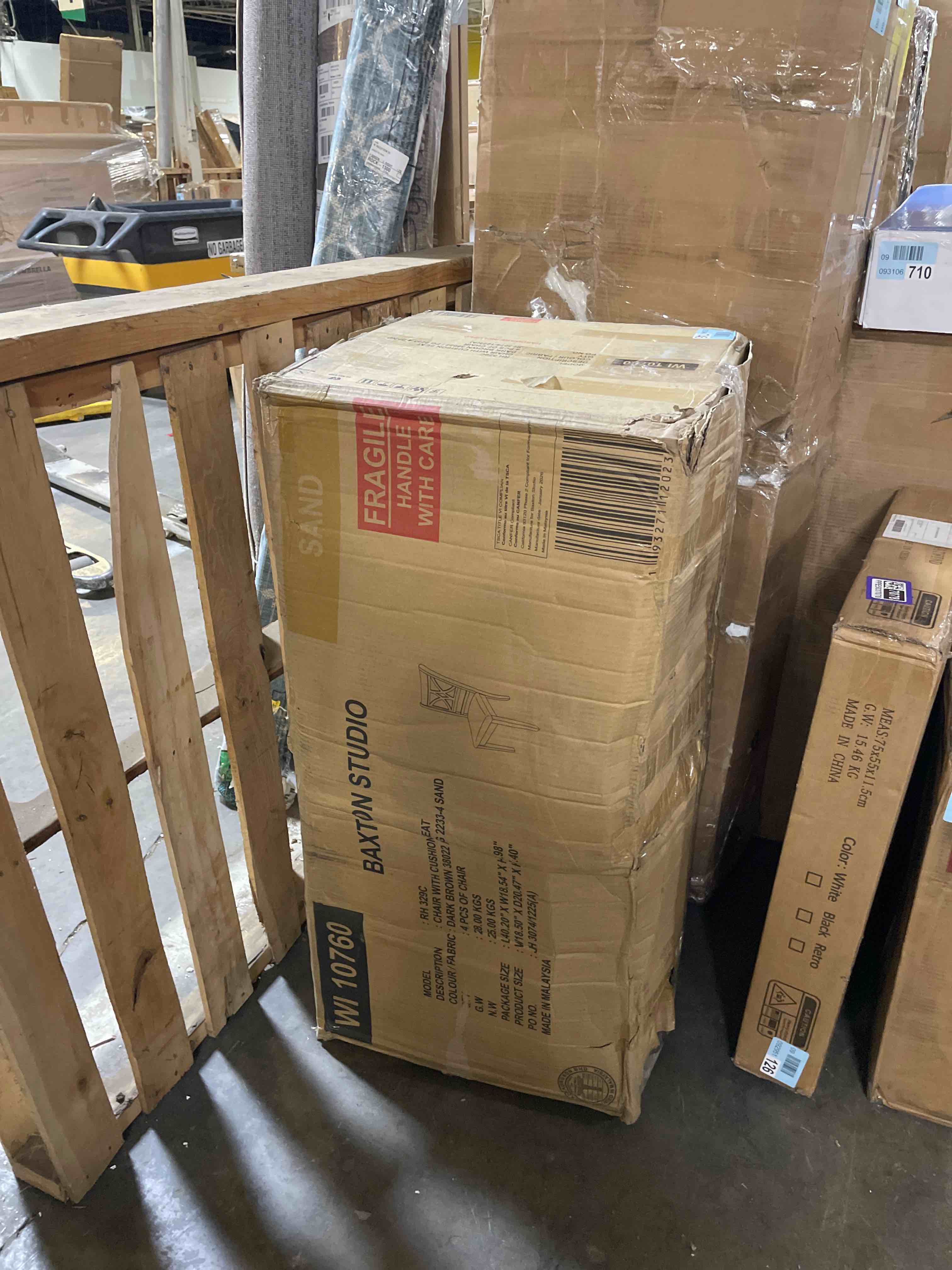 Condition photo showing As Is for baxton studio clarke modern and contemporary sand fabric upholstered and espresso brown finished wood 4-piece dining chair set