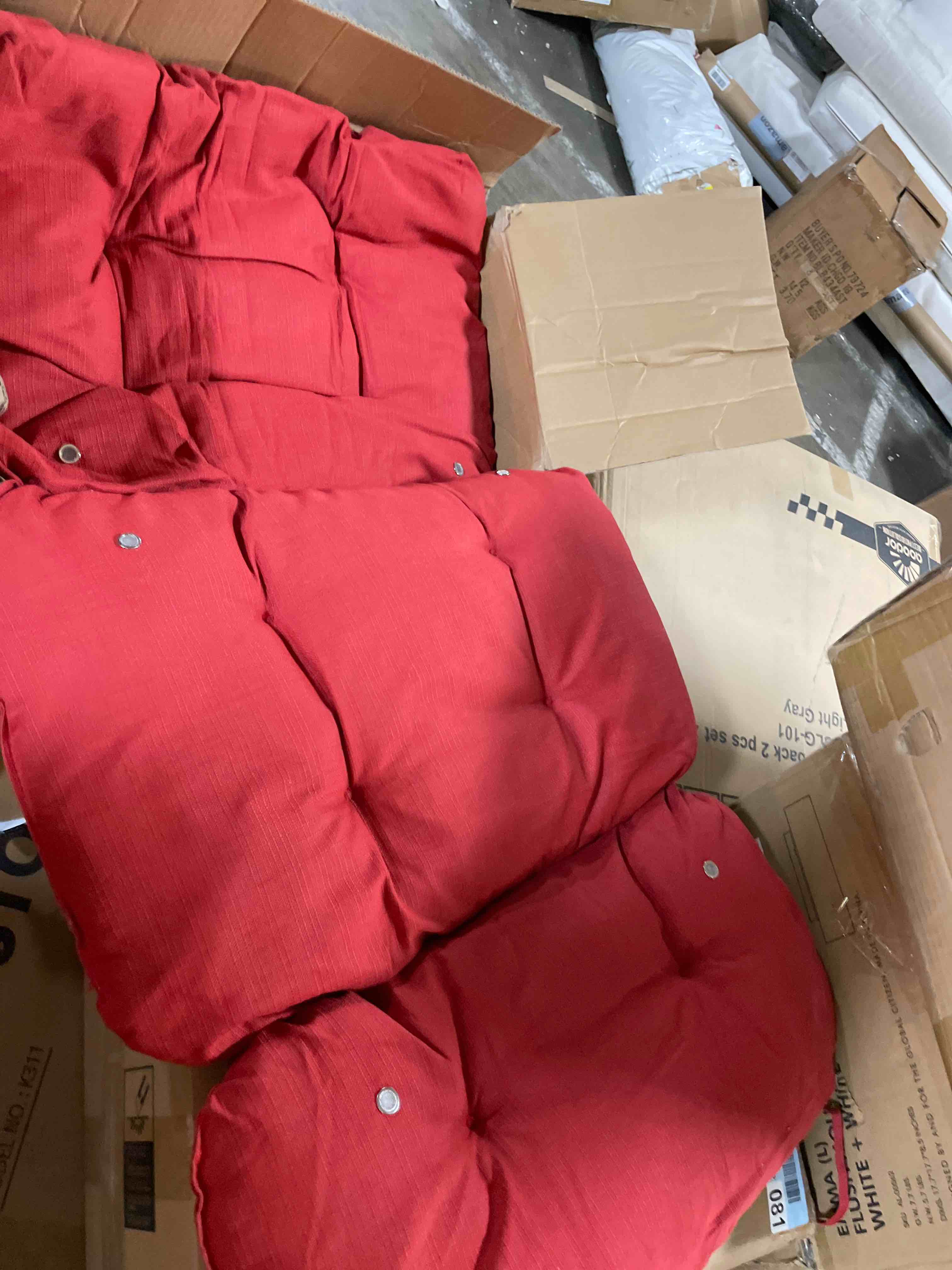 Condition photo showing As Is for (2)outdoor indoor high back chair cushions set of 4,waterproof all-weather patio adirondack rocking chair cushions,seat back chair cushion for outdoor furniture with ties,45x22 inch, red