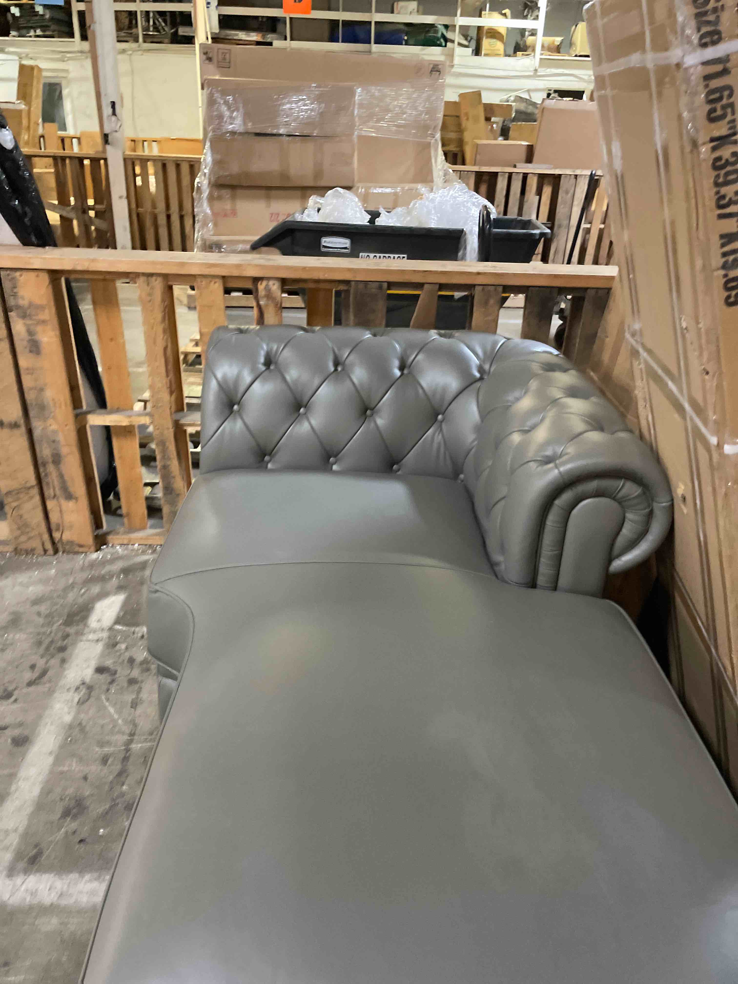 Condition photo showing Good Condition for corner only genuine leather sectional couch, l shape top grain leather sofa with 5 seaters for living room furniture set, chesterfield couches with button tufted design for house/lounge,gray