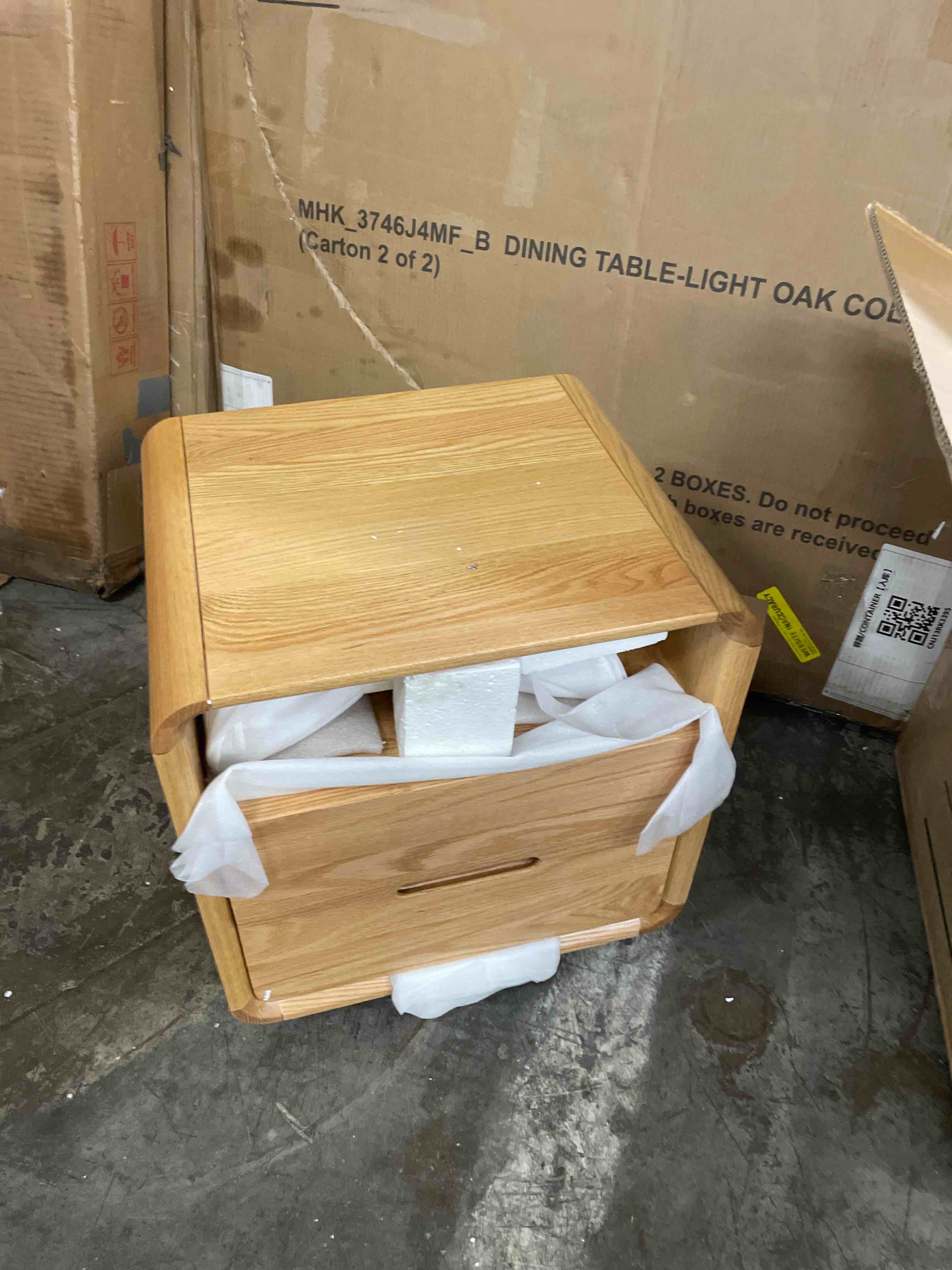 Condition photo showing New/Like New for solid wood nightstand, mid century modern small nightstand with two drawers, small night stand with open shelf, oak bedside table for bedroom, dorm(natural wood color)