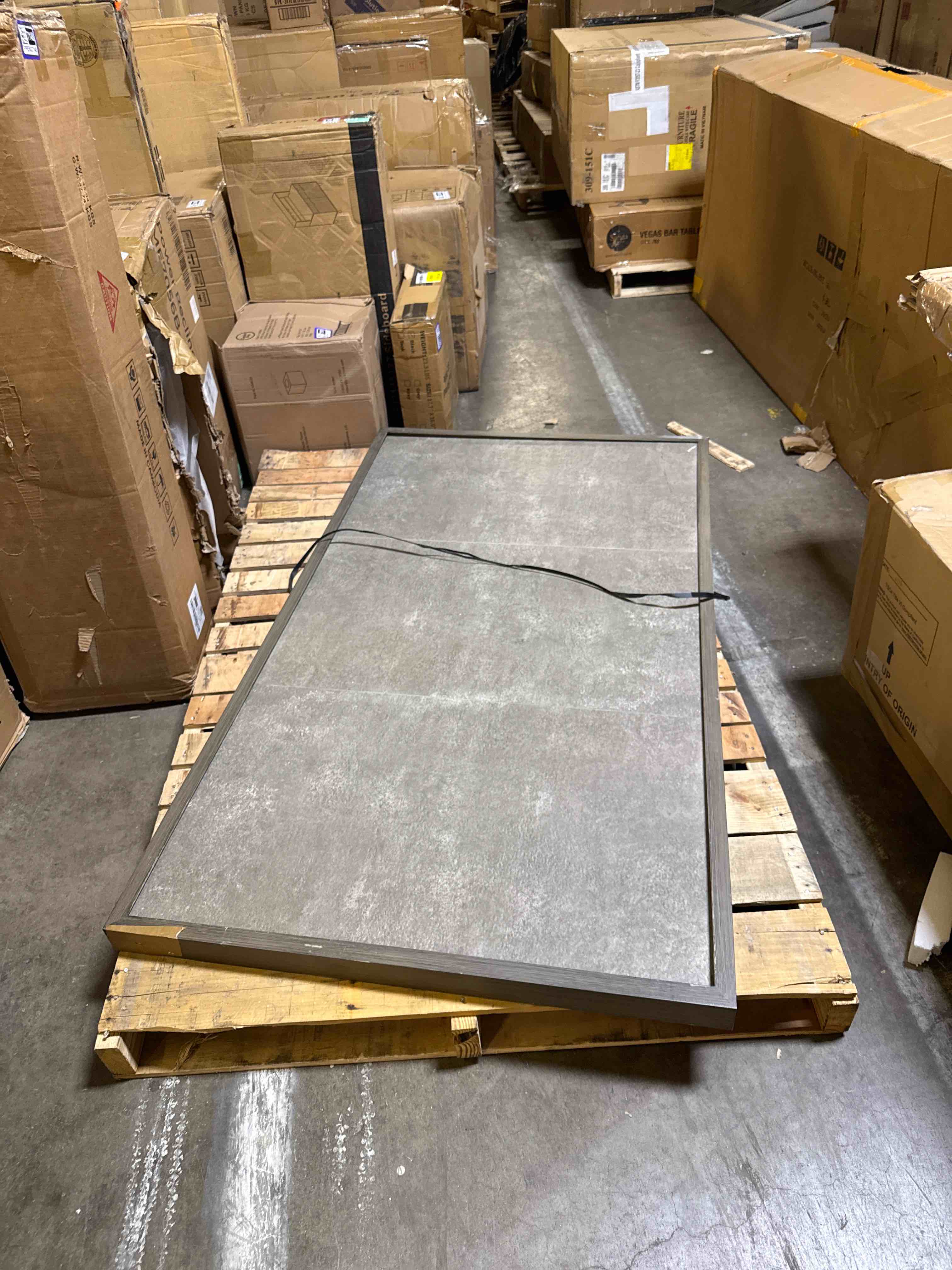 Condition photo showing As Is for acme kaylia rectangular aluminum top dining table in gunmetal (table top only) 