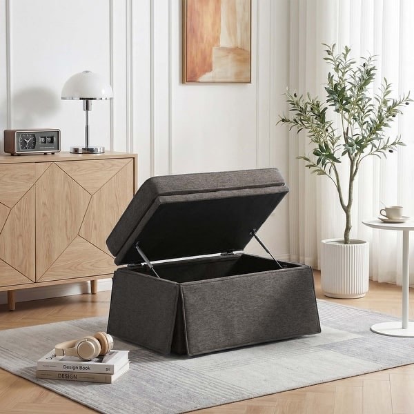 Rectangle Chenille Upholstered Storage Ottoman - Tan