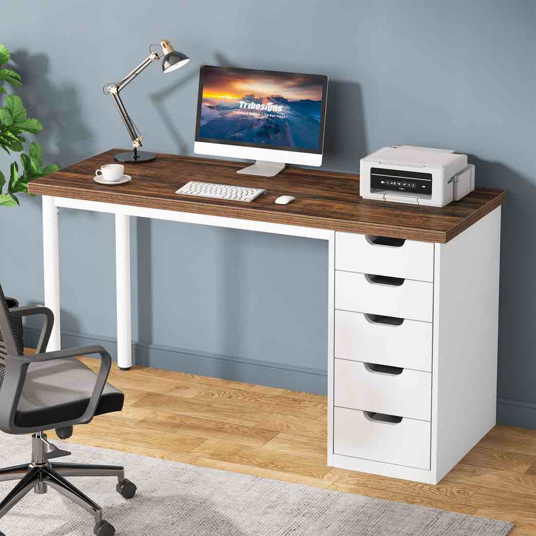 47" computer desk with 5 drawers, modern study table writing desk zoom (missing pieces)
