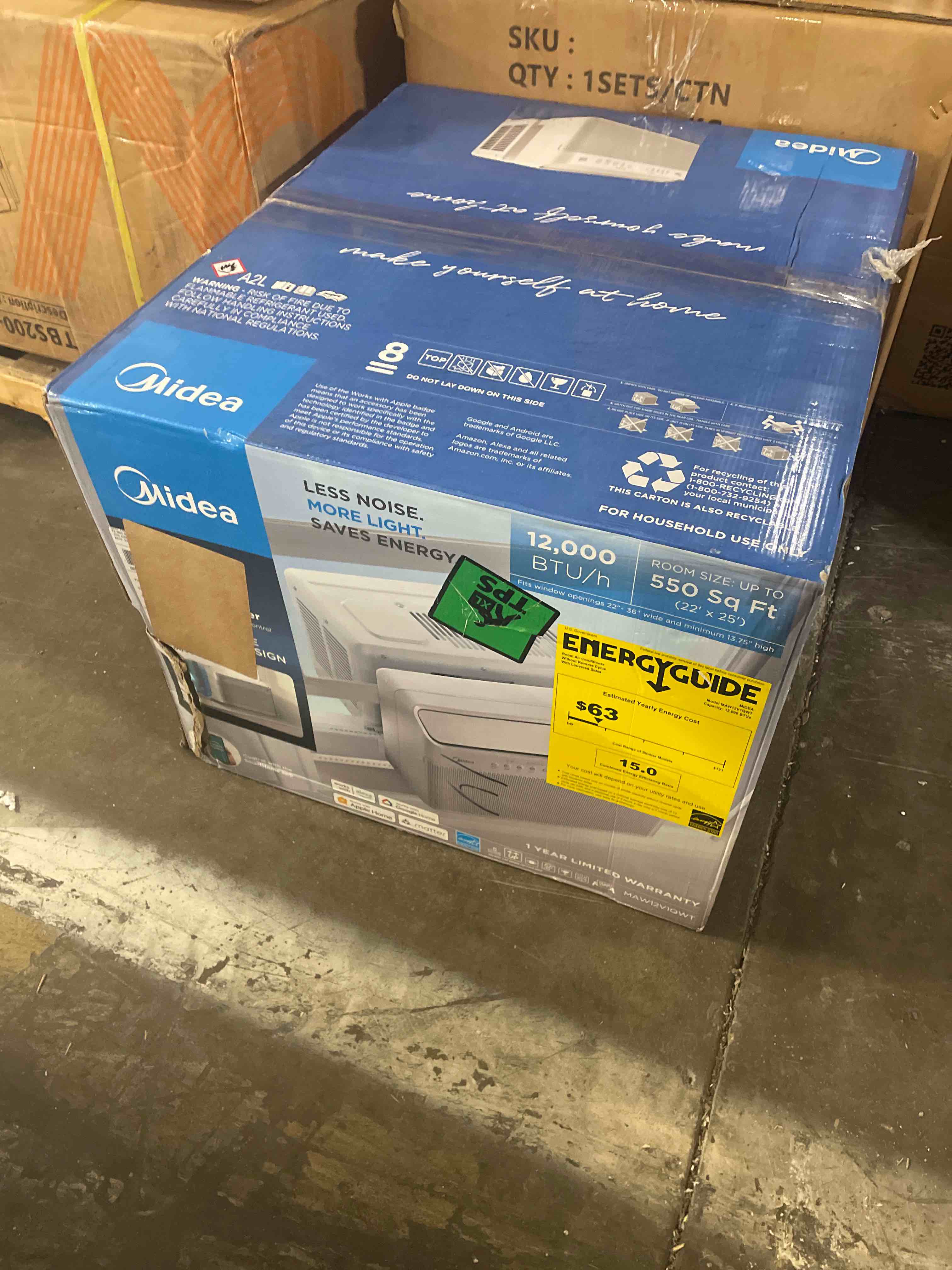 Condition photo showing New/Like New for midea 12,000 btu u-shaped smart inverter window air conditioner–cools up to 550 sq. ft., ultra quiet with open window flexibility, compatible with alexa/google assistant, 35% energy savings (renewed)