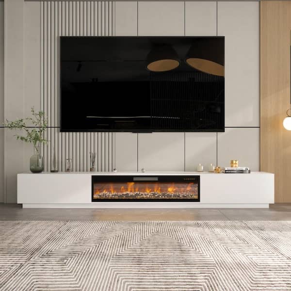 109.4 in. W Freestanding Electric Fireplace TV Stand Media Console in White Remote Control, Fits TV up to 120 in(incomplete)