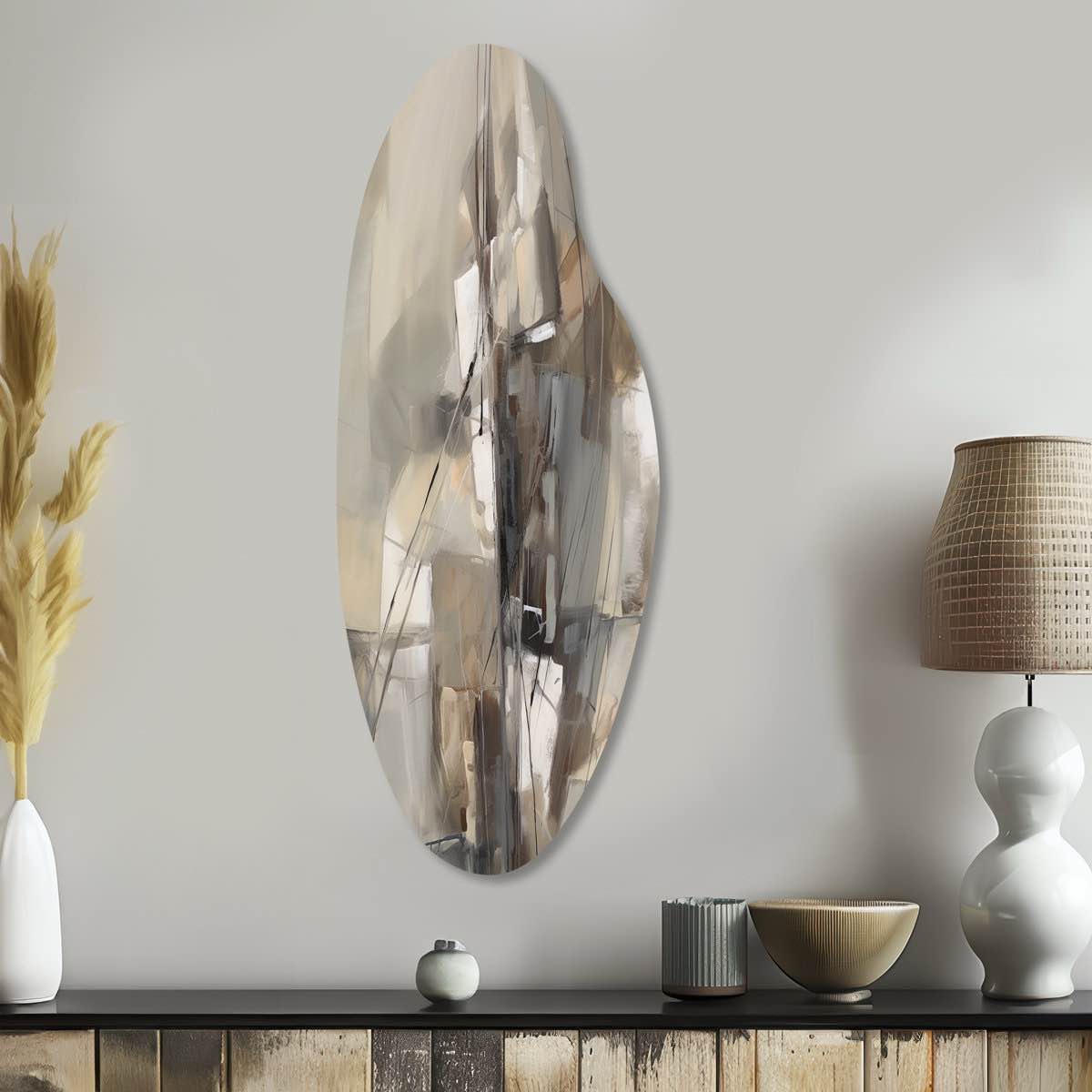Abstract Design Shapes I - Curved Abstract Collages Metal Wall Art, Asymmetrical Metal Wall Sculpture Print