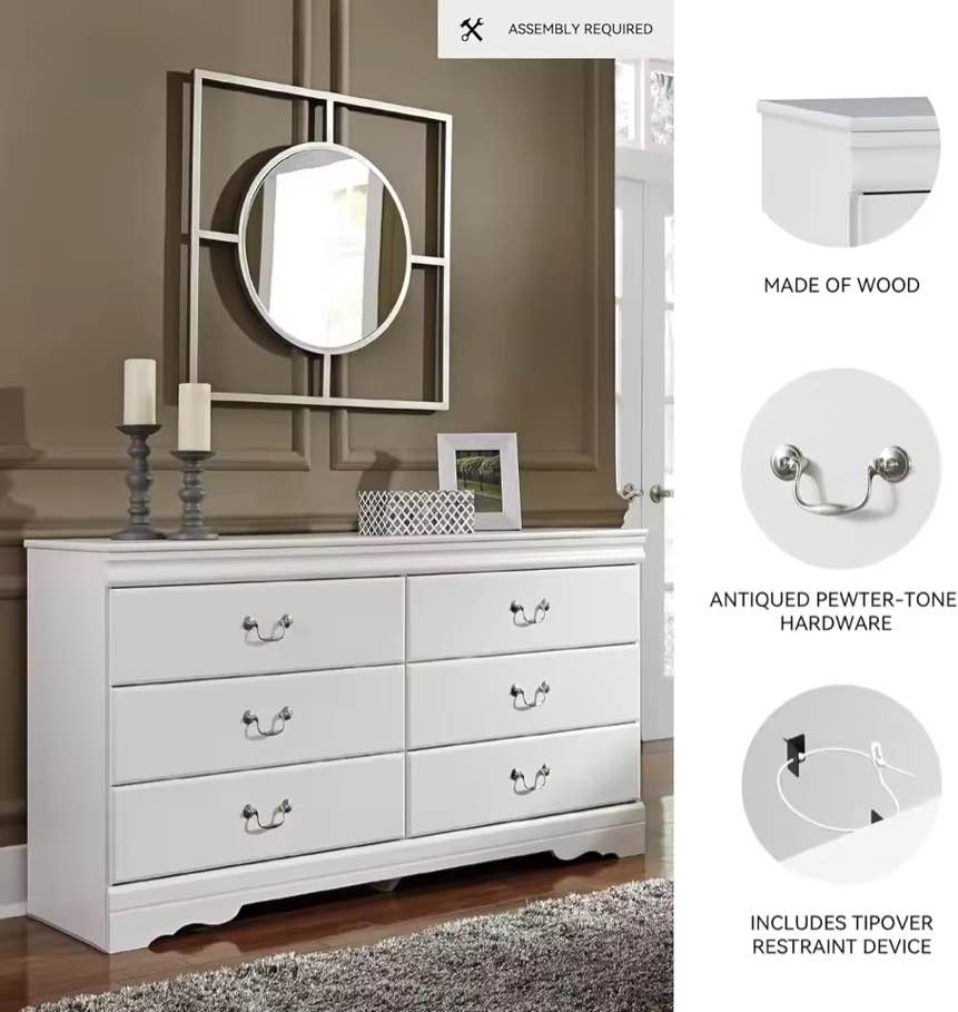 Condition photo showing New/Like New for anarasia modern glam children's 15.83"d x 59.76"w x 32.48"h 6 drawer dresser, white