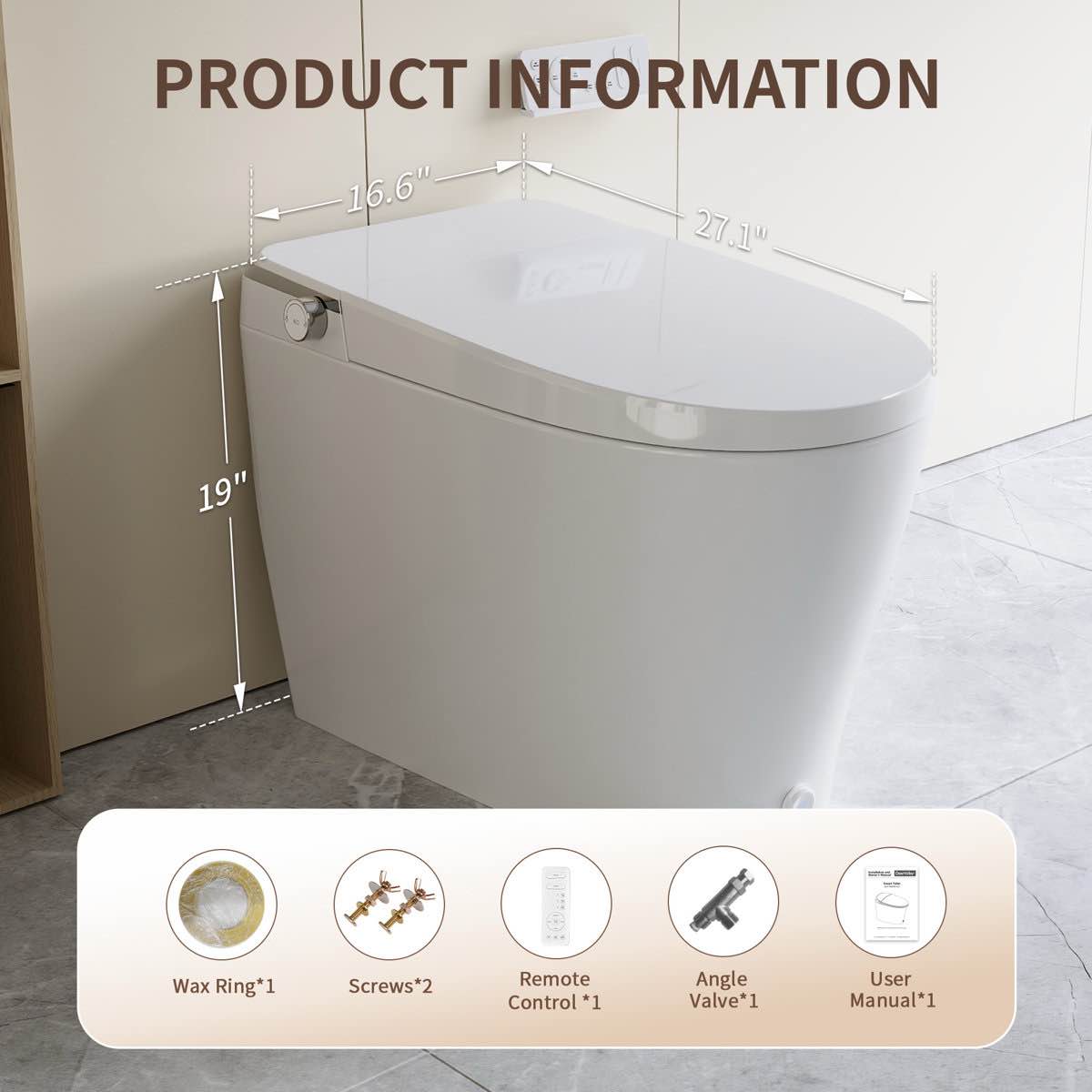 Condition photo showing New/Like New for deervalley elongated smart toilet with integrated bidet, tankless design, foot kick & auto flush 18.54'' h x 15.79'' w x 26.89'' d in white