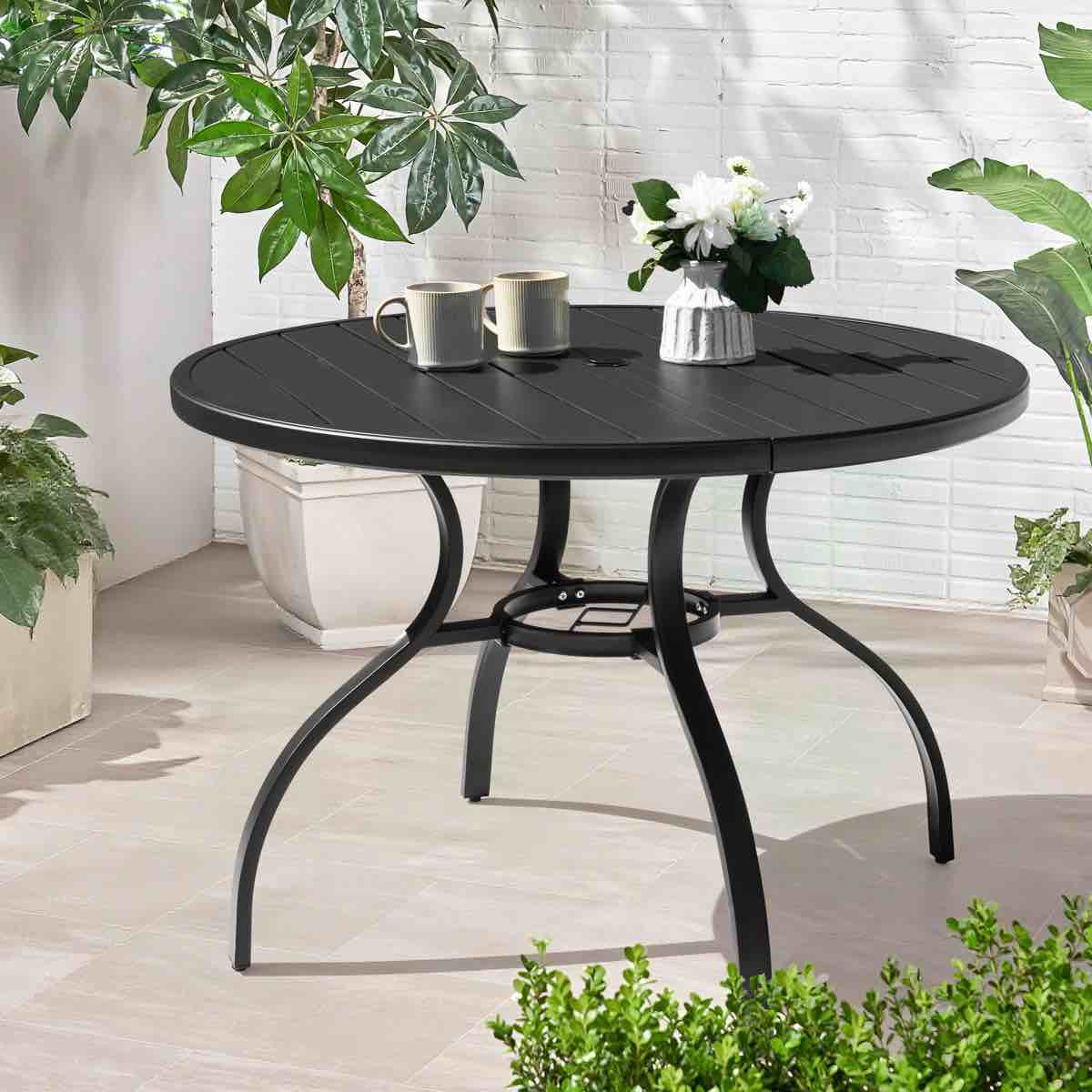 41'' Round Metal Outdoor Patio Dining Table With Umbrella Hole