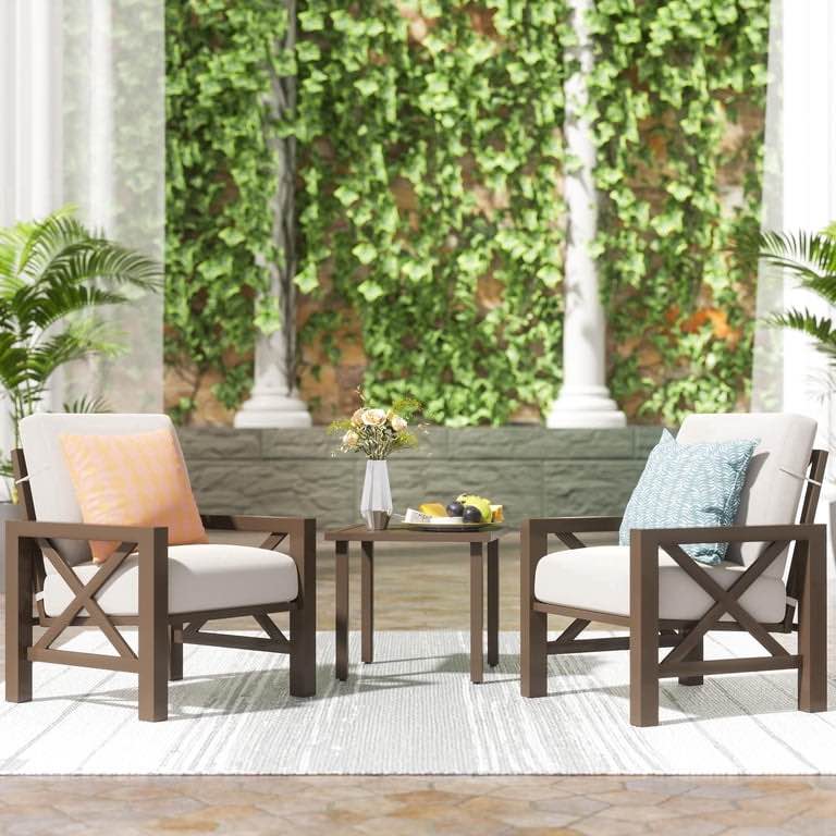 NATURAL EXPRESSIONS 2-Piece Patio Bistro Set, Patio Conversation Furniture Set with 2 Chairs for Backyard,Porch,Poolside, Beige (Table not Included)